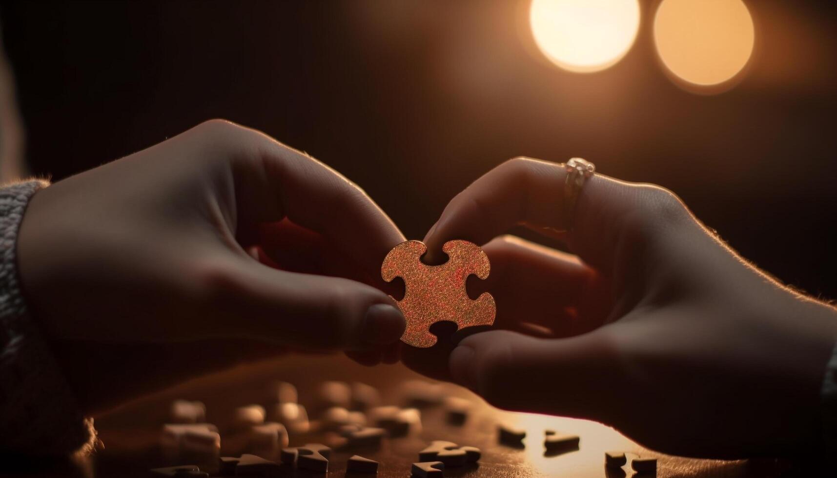 Teamwork and strategy connect for success in jigsaw puzzle industry generated by AI photo
