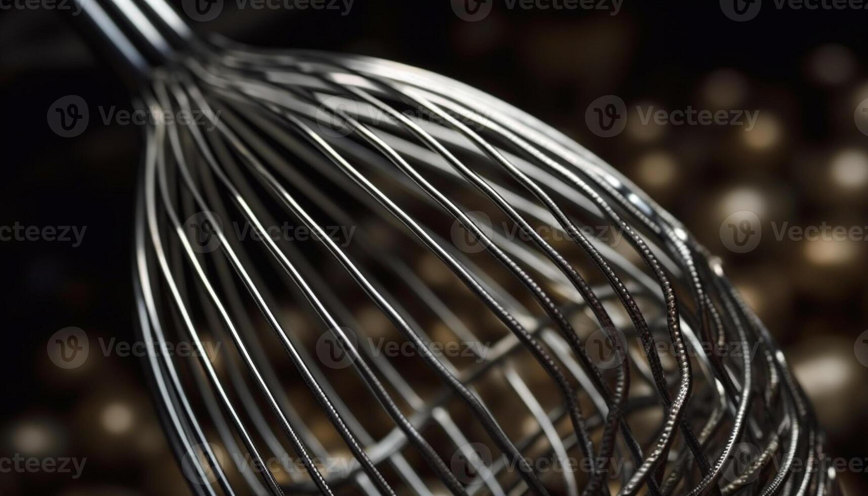 Abstract metallic grid pattern on shiny stainless steel kitchen utensil generated by AI photo