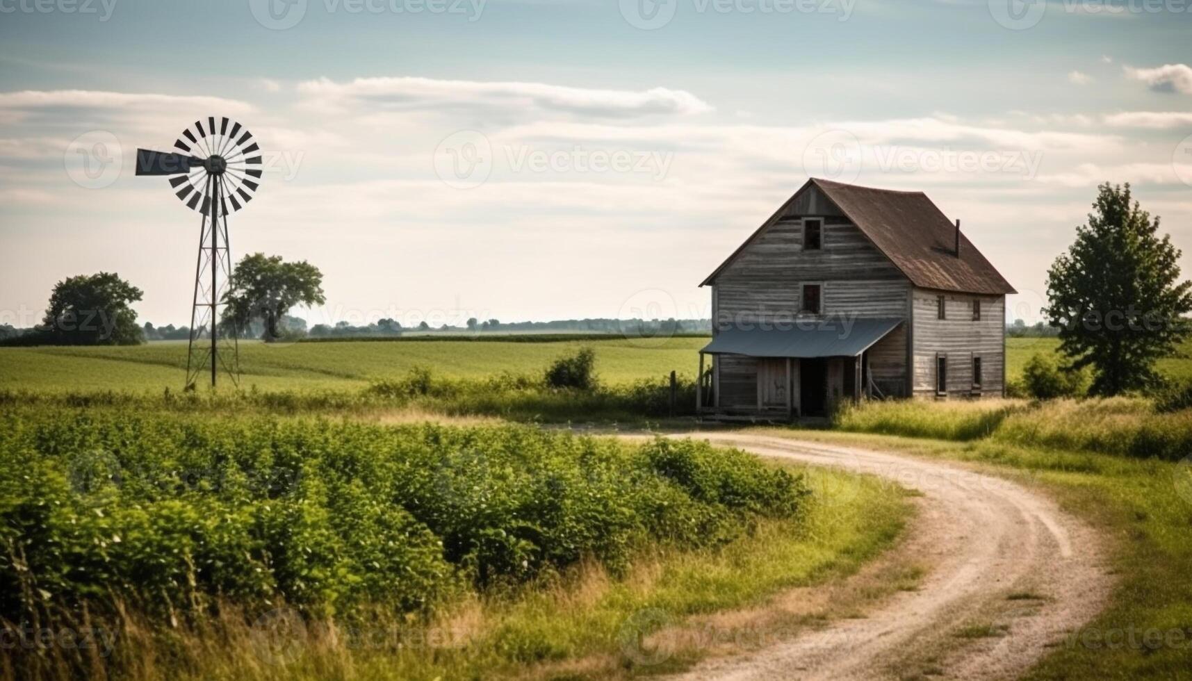 un antiguo molino soportes alto en un tranquilo rural paisaje generado por ai foto