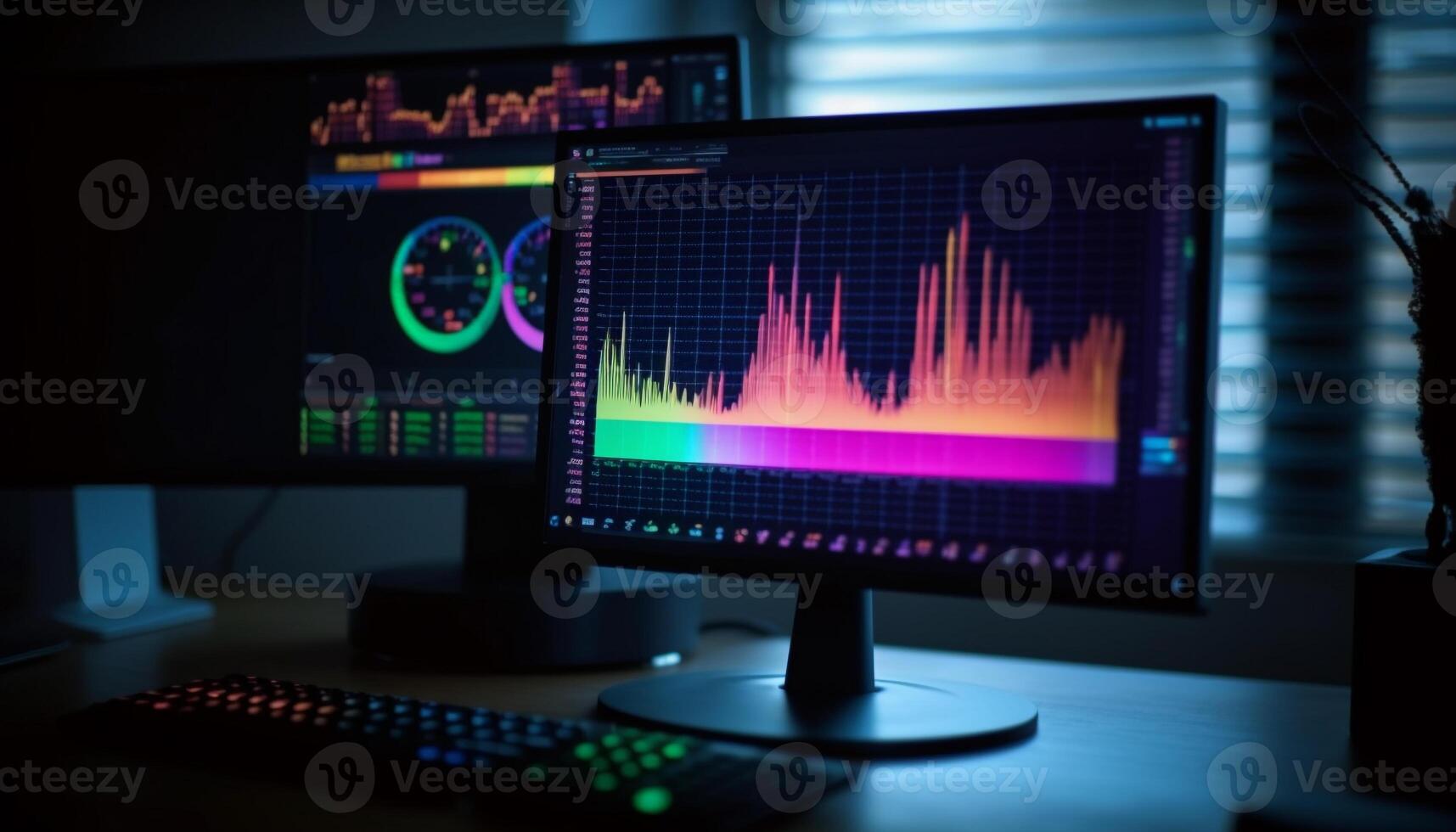 Analyzing data on glowing computer monitor leads to business success generated by AI photo