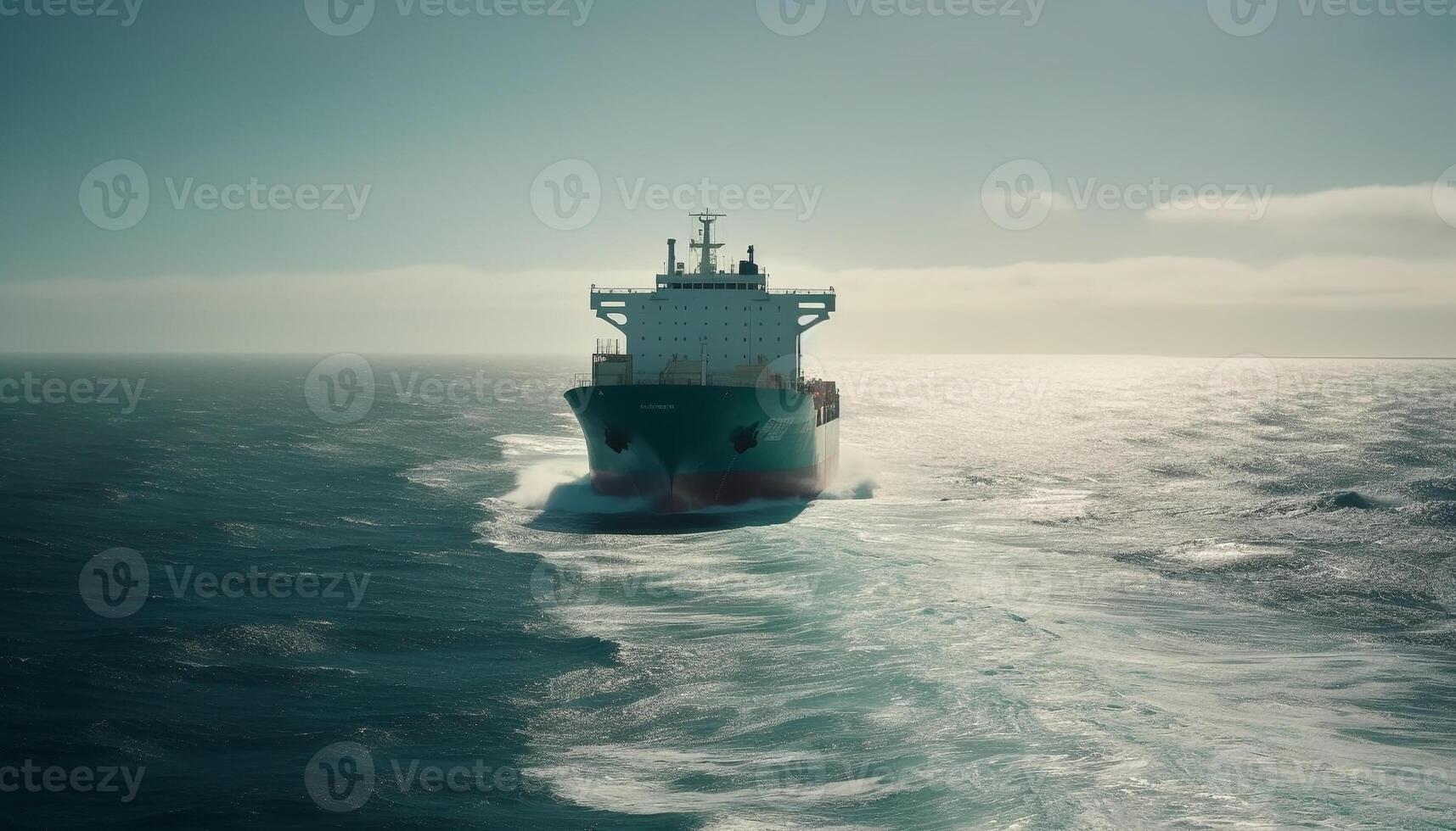 A large container ship carrying cargo containers sails on water generated by AI photo