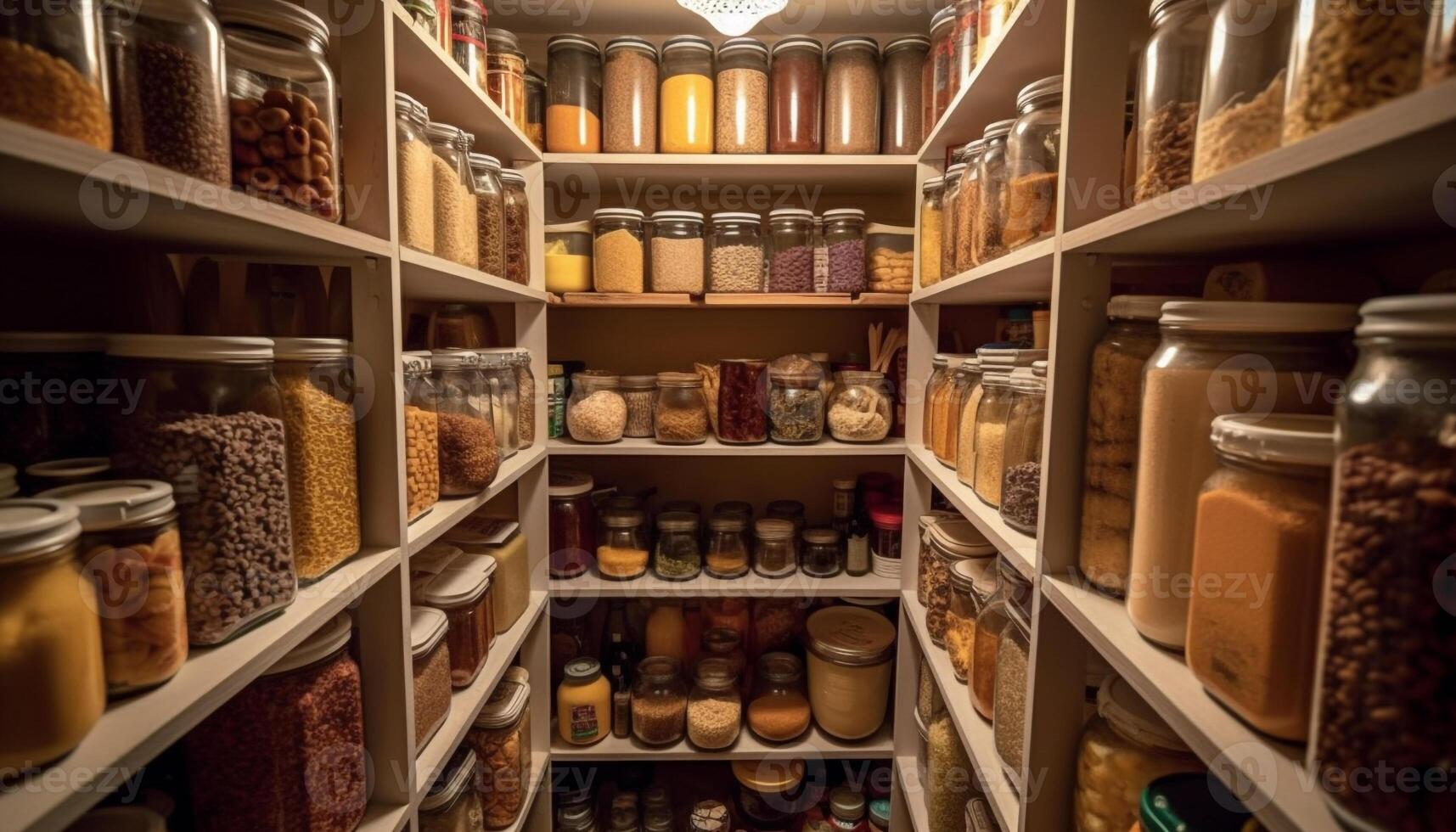 Abundance of choice in the large indoor store shelves generated by AI photo