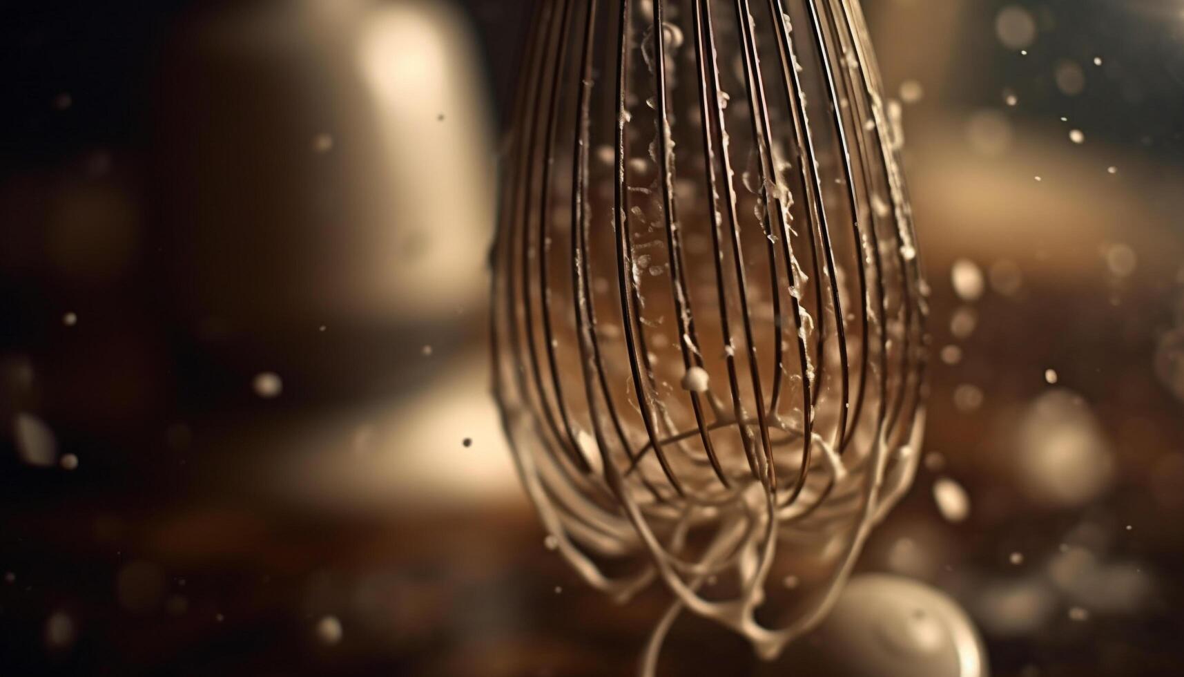 A glowing, abstract decoration hanging from clean, transparent glass generated by AI photo