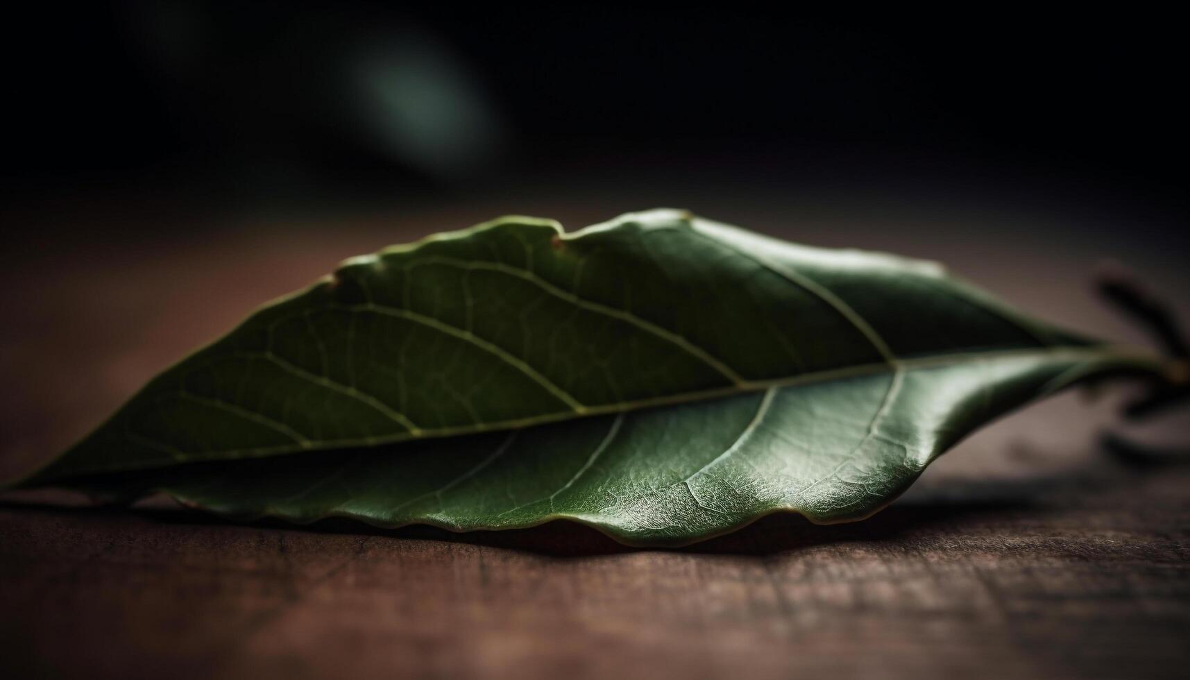 Fresh green herb on rustic wood table, focus on foreground generated by AI photo