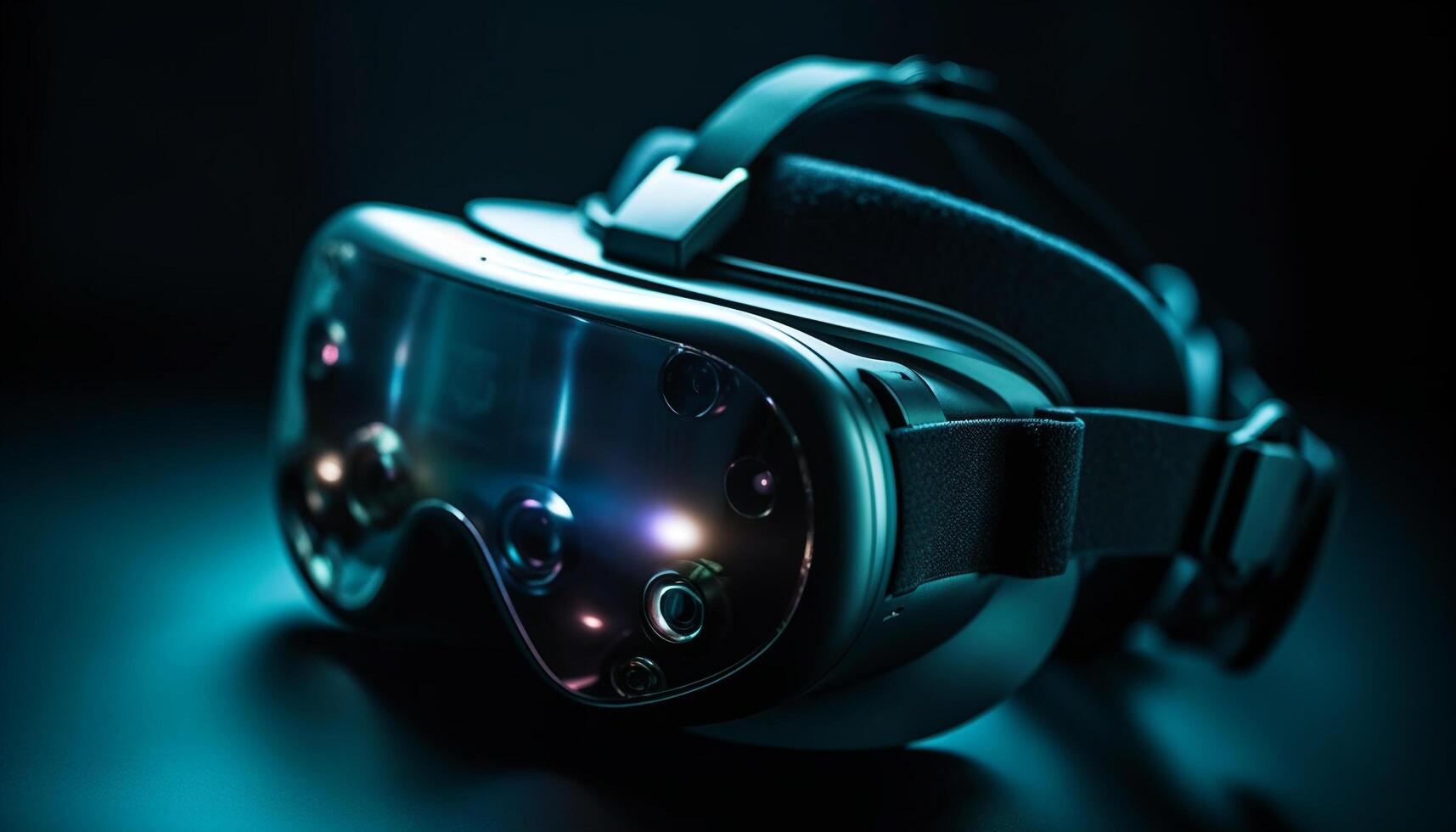 virtual realidad auriculares mejora cyborg vista en futurista aventuras película generado por ai foto