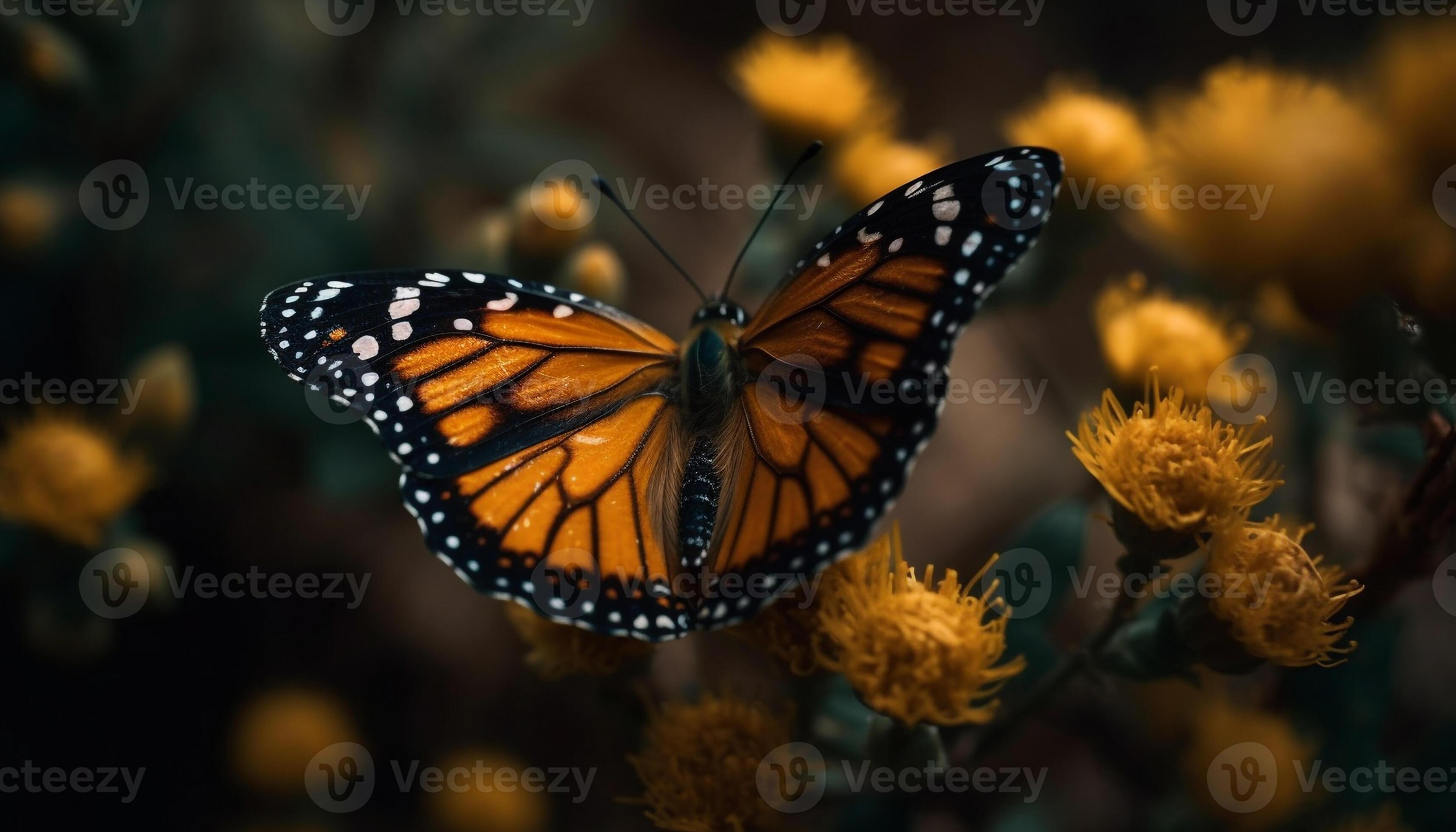 The monarch butterfly vibrant wings pollinate a single flower generated