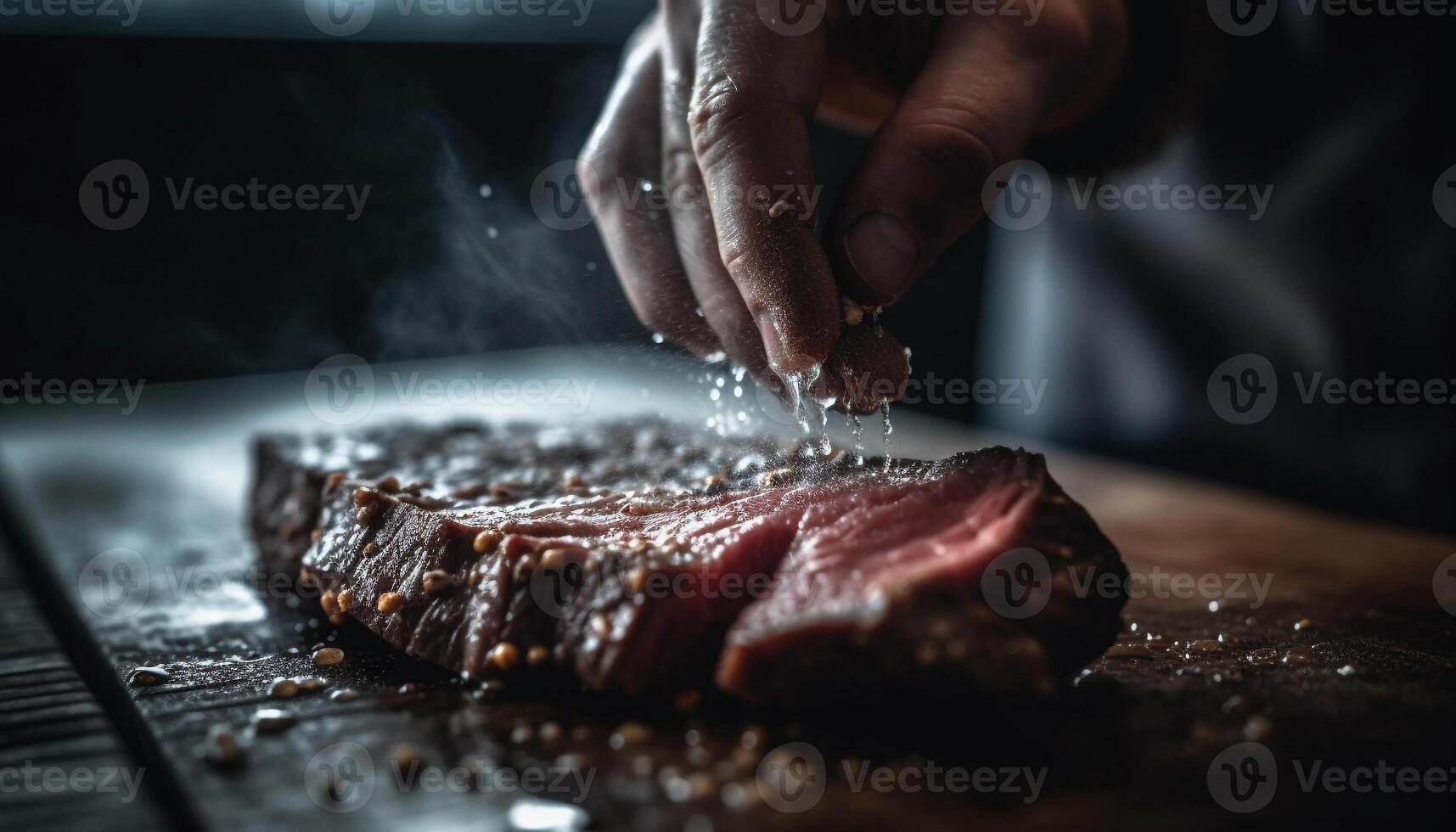 Grilled steak fillet, cooked to perfection on rustic wood grill generated by AI photo