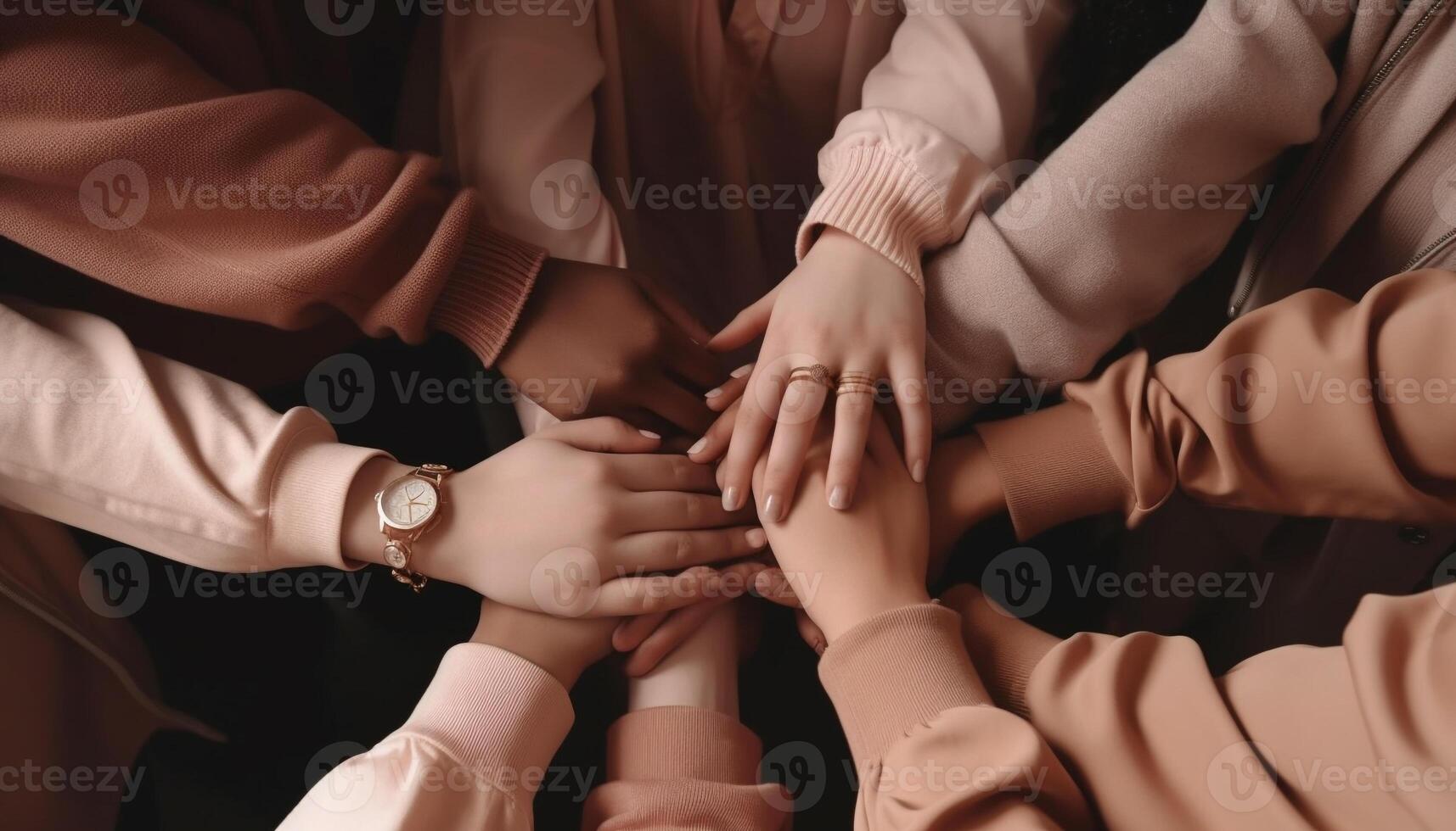 Multi ethnic group of professionals holding hands in solidarity for success generated by AI photo