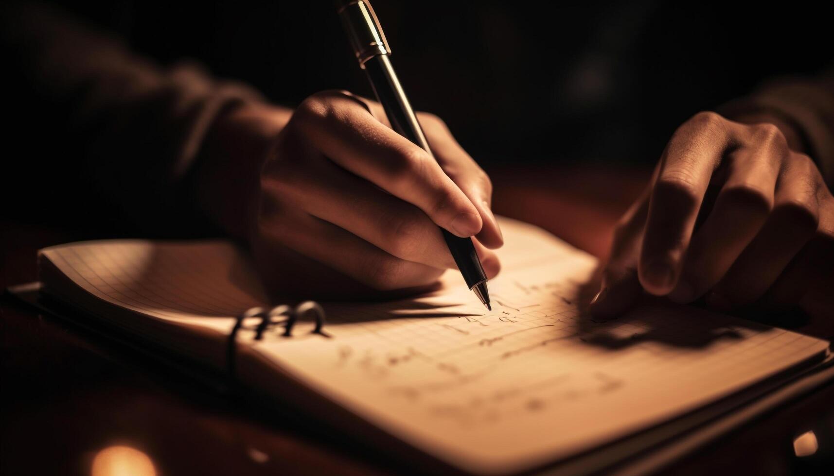 Creative student plans ideas on paper with pencil and diary generated by AI photo