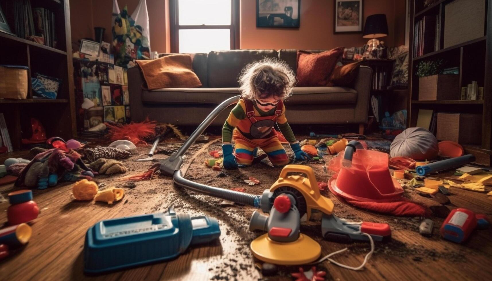 Cute toddler playing with art and craft equipment indoors happily generated by AI photo