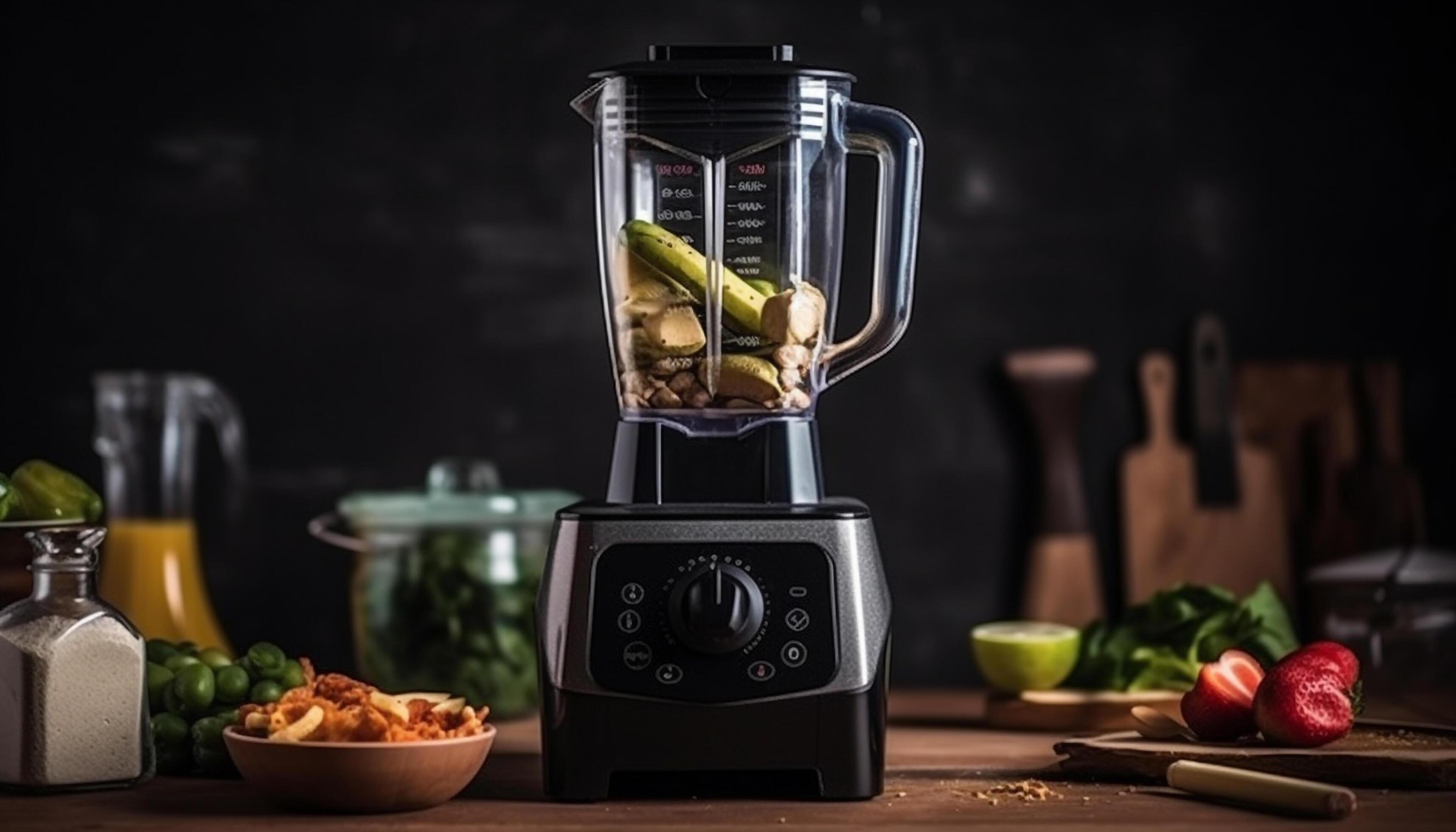 Fresh fruit smoothie made with electric blender generated by AI