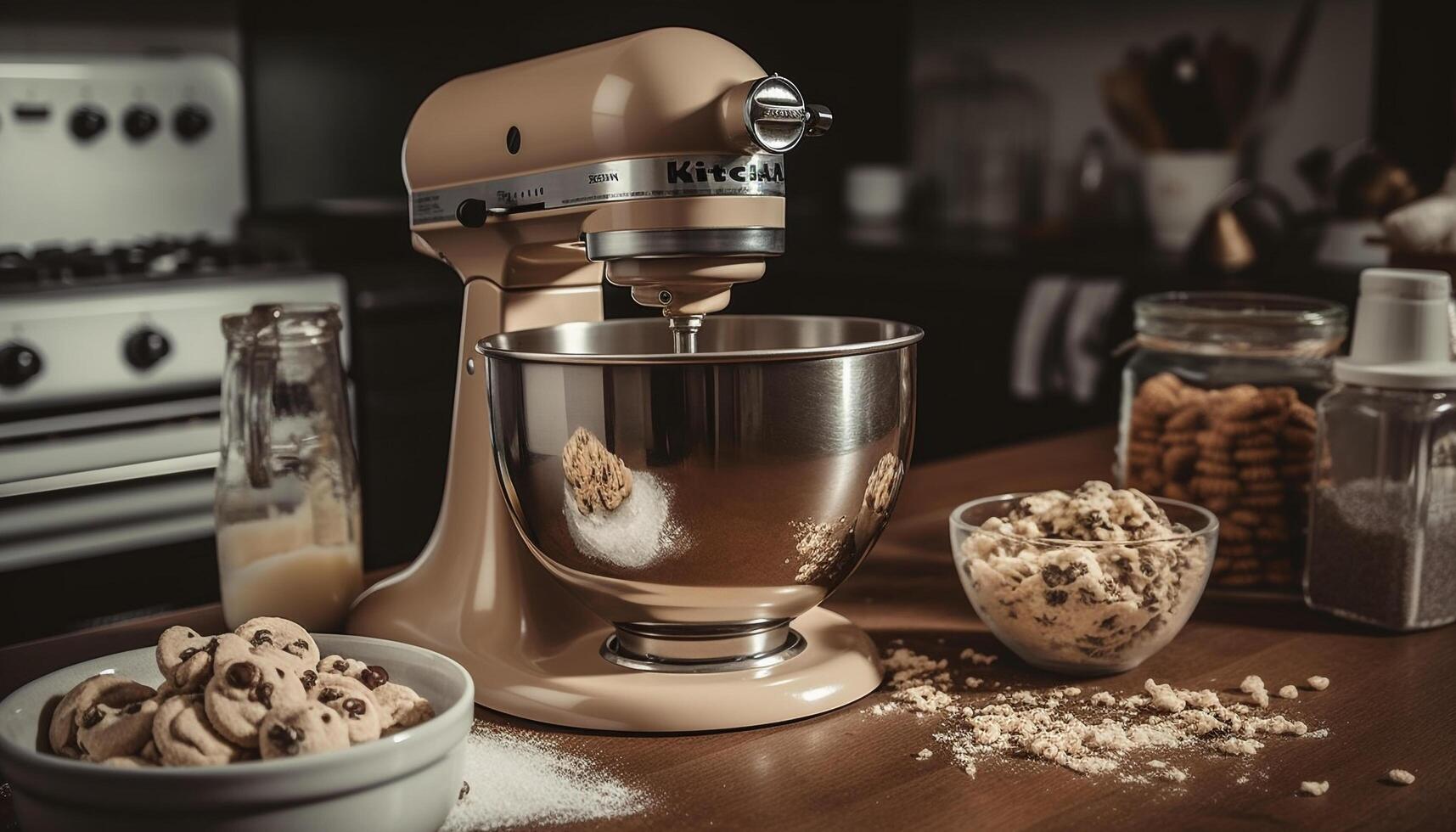 Barista prepares gourmet cappuccino with frothy milk and chocolate drizzle generated by AI photo