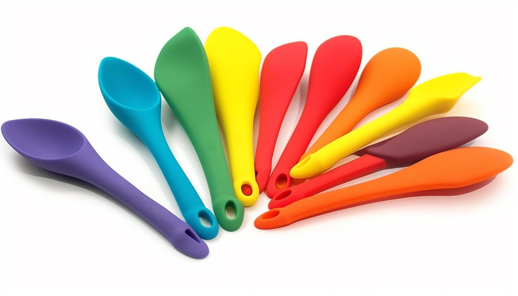 A vibrant collection of colorful plastic spoons for cooking fun generated by AI photo