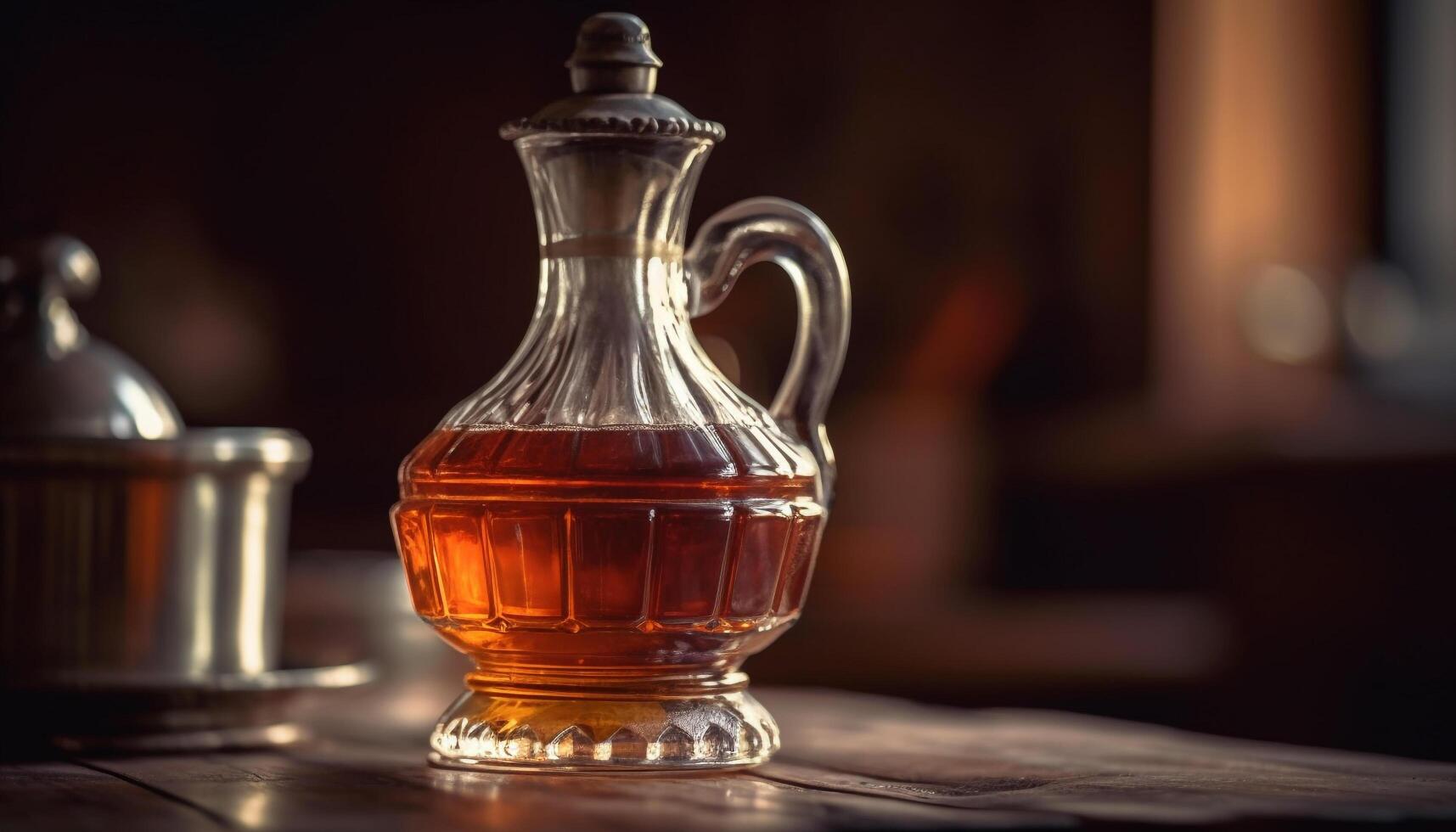 Rustic olive oil jug adds gourmet touch to cooking ingredients generated by AI photo