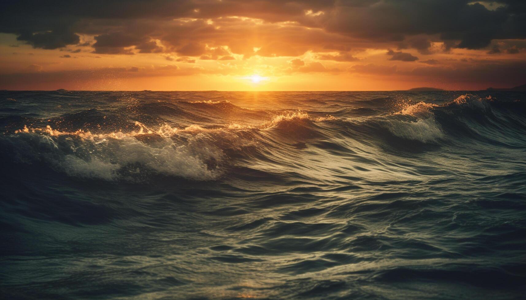 Tranquil sunset over breaking waves, reflecting beauty in nature generated by AI photo