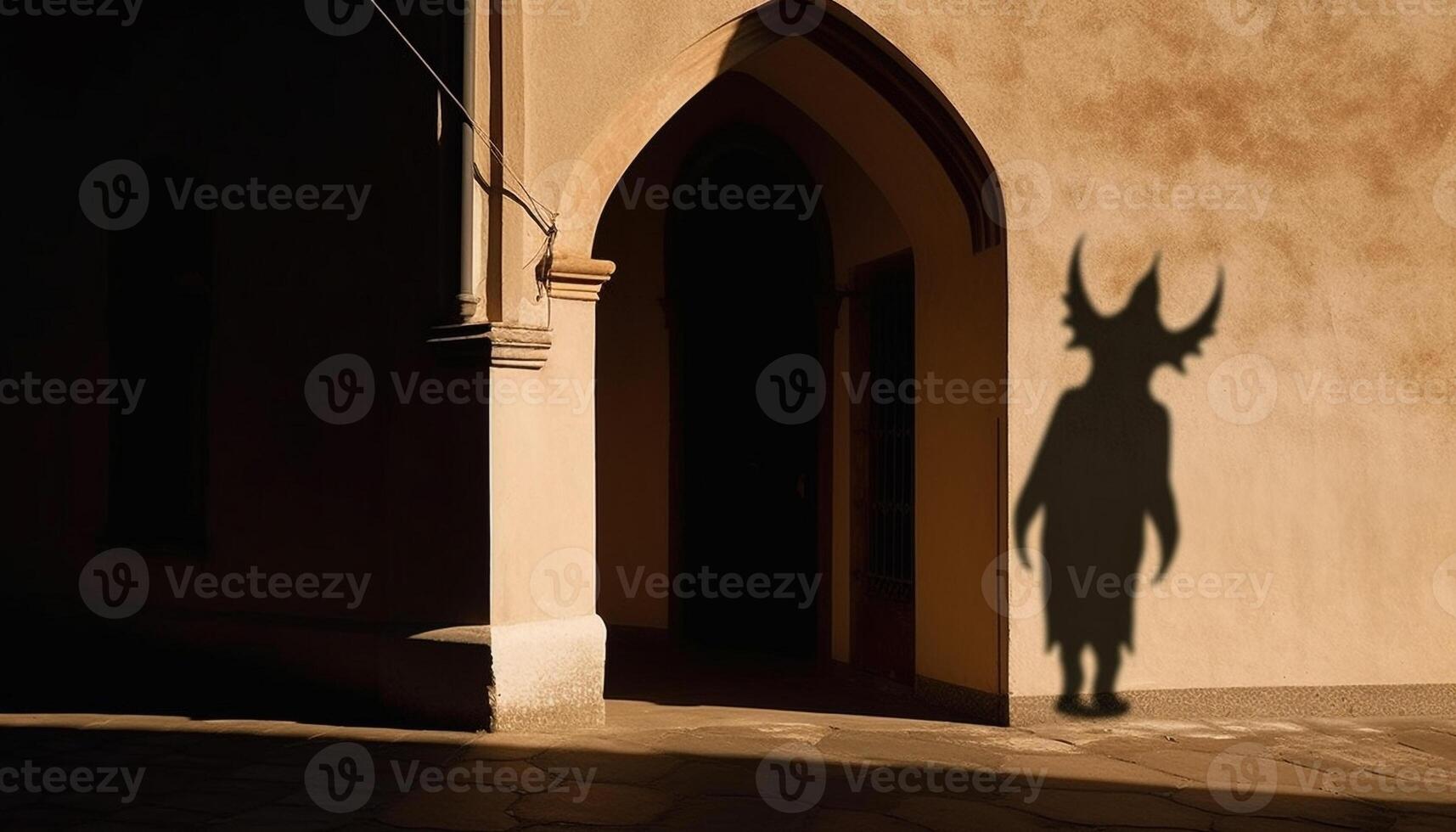 Silhouette of praying men at old cathedral, symbol of Christianity generated by AI photo