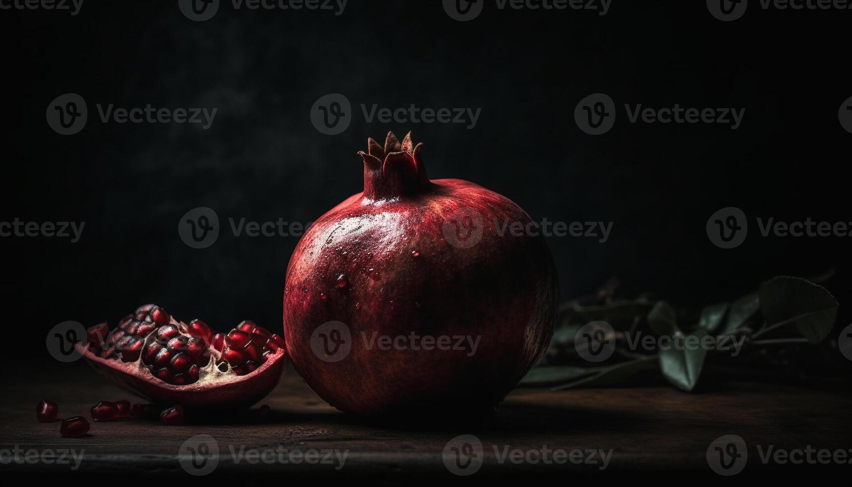 Ripe pomegranate slice, a healthy snack with antioxidant richness generated by AI photo