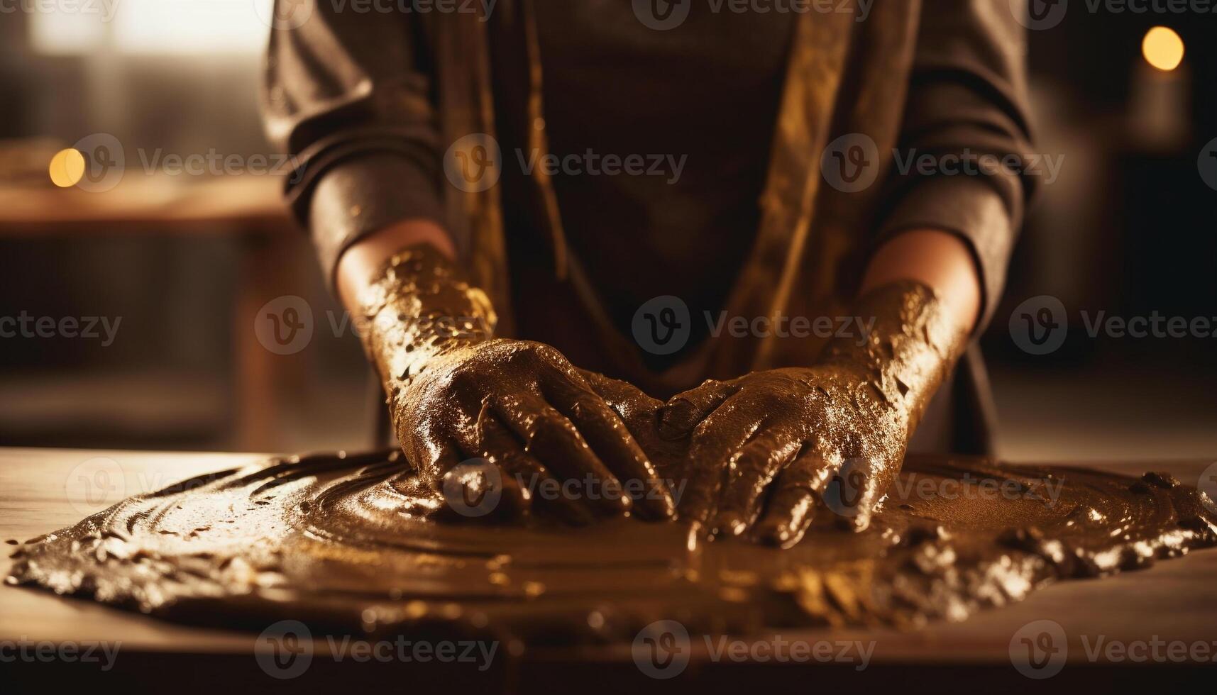 The potter skillful hand molds a beautiful earthenware bowl generated by AI photo