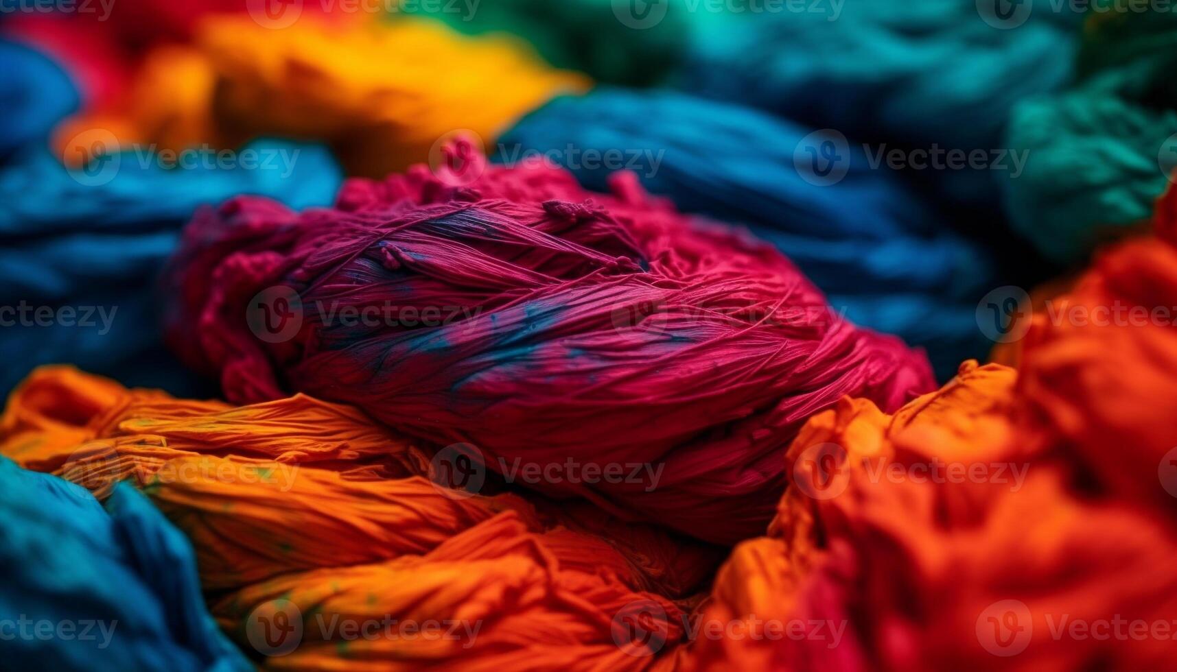 Vibrant colors of wool create abstract chaos in homemade decoration generated by AI photo