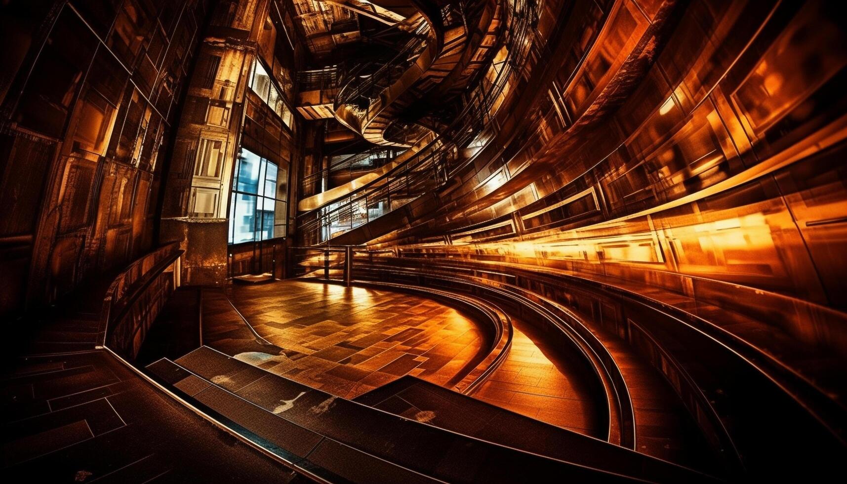 The futuristic skyscraper empty entrance hall reflects the city life generated by AI photo