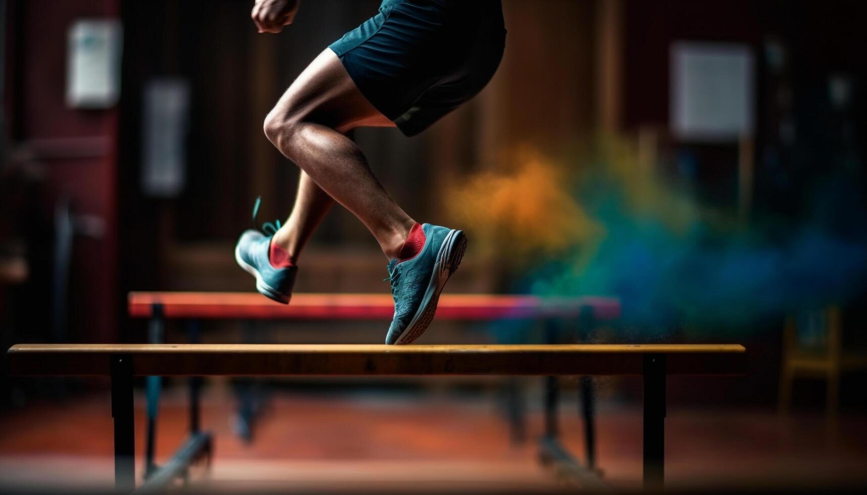 One young woman jumping with vitality in sports clothing generated by AI photo