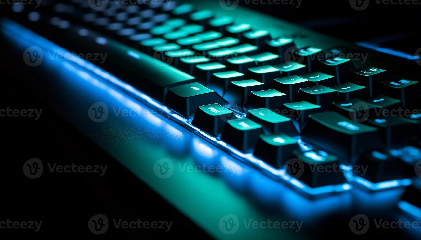 Blue computer key illuminates symbol for global communications in office generated by AI photo