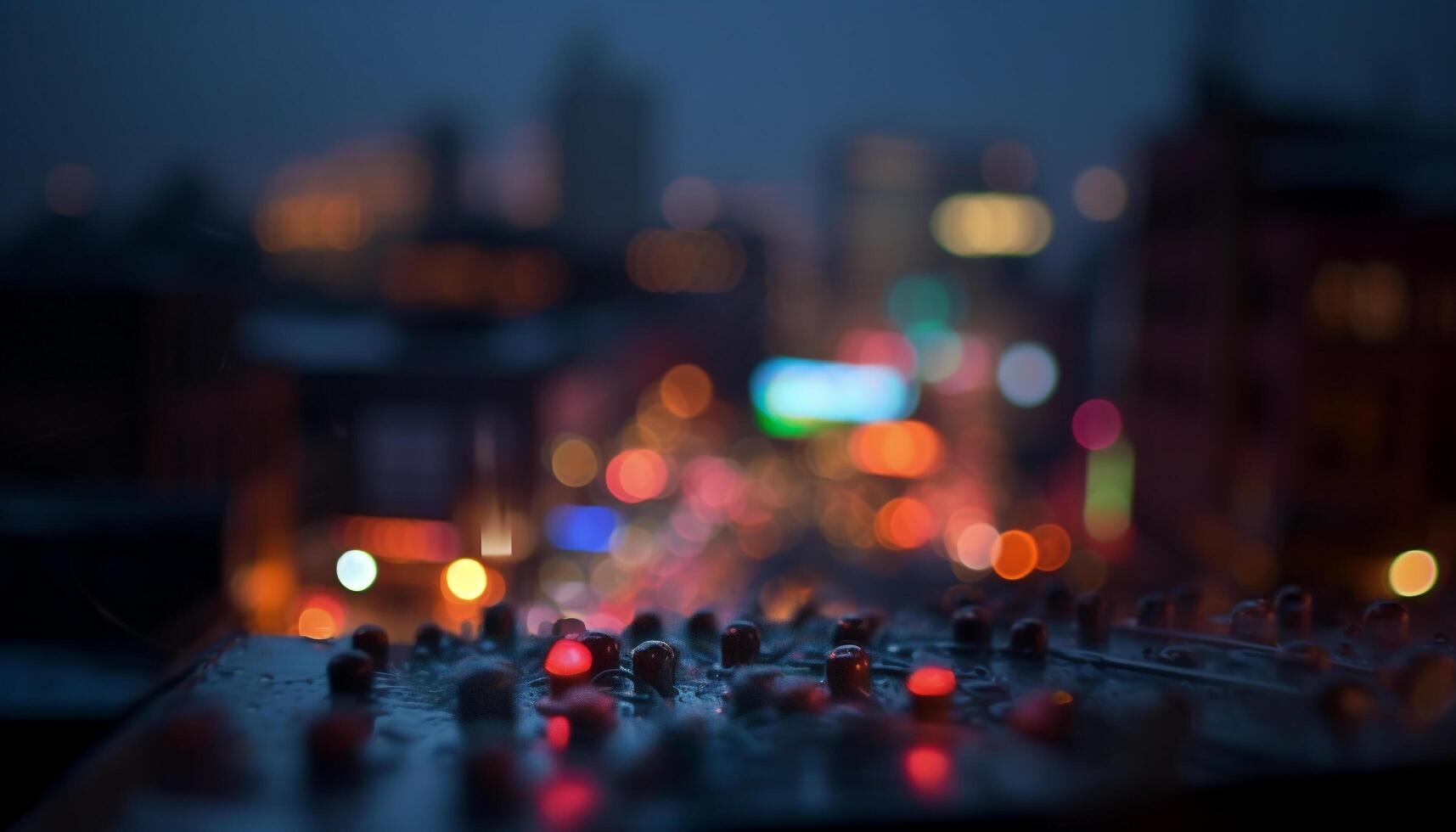 Vibrant city nightlife illuminated skyscrapers, blurred traffic, glowing street lights generated by AI photo