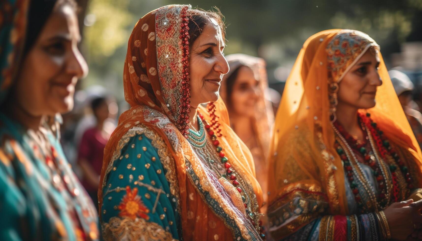 un alegre celebracion de indio cultura con sonriente hombres y mujer generado por ai foto