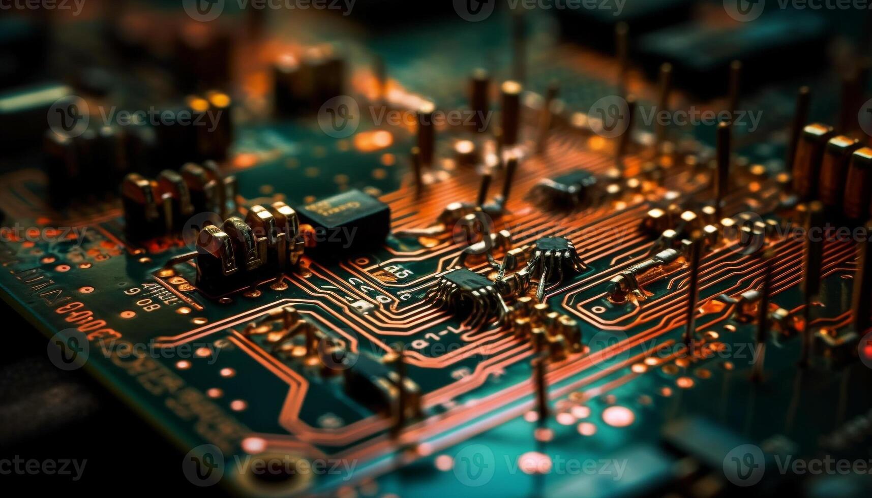 Abstract circuit board showcases complexity of modern electronics industry generated by AI photo