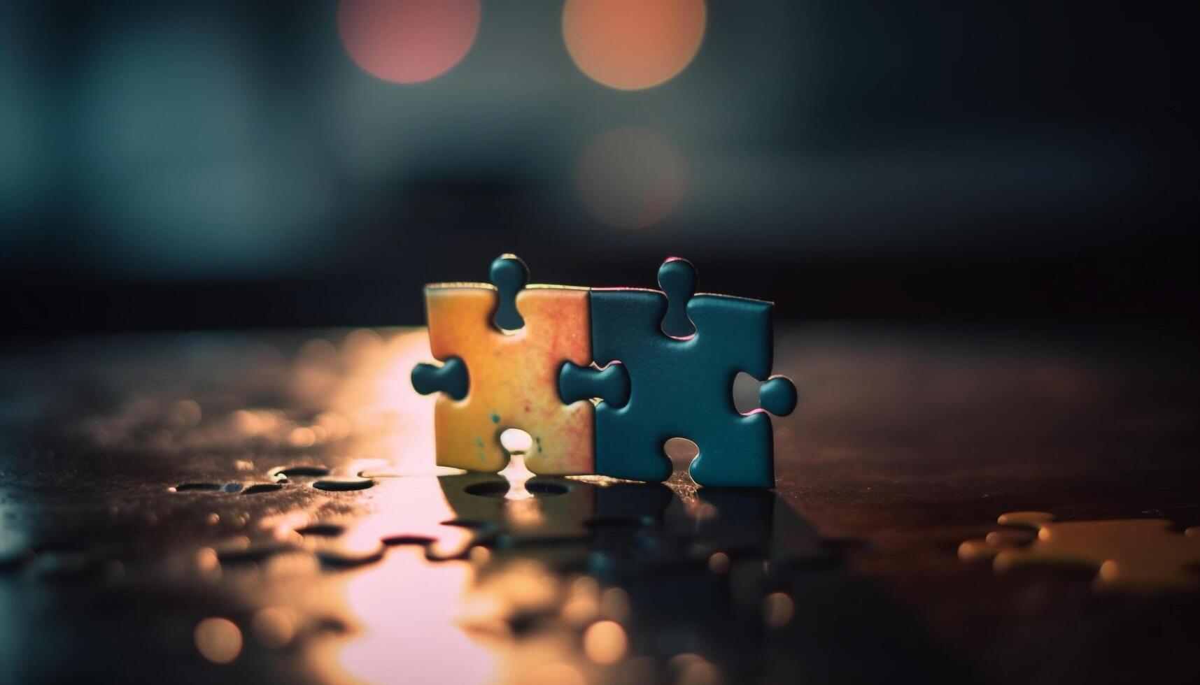 Teamwork and strategy lead to success in jigsaw puzzle solution generated by AI photo