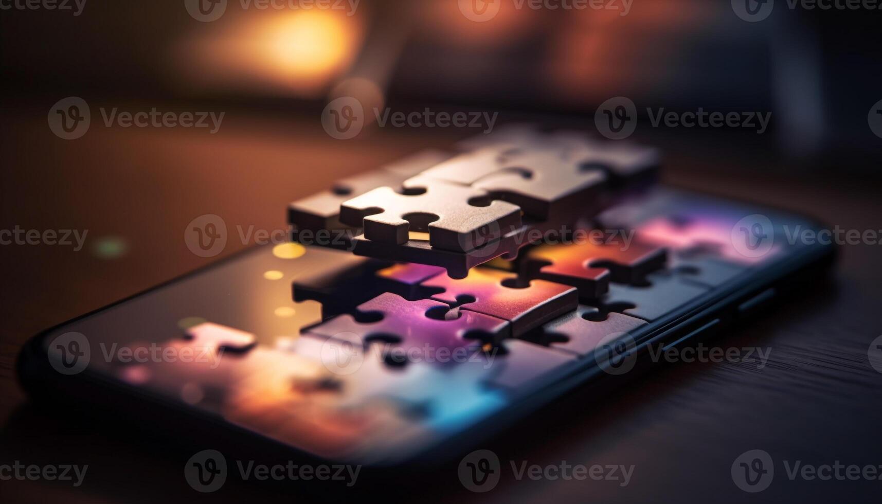Success in teamwork Puzzle solution connects ideas for creative strategy generated by AI photo