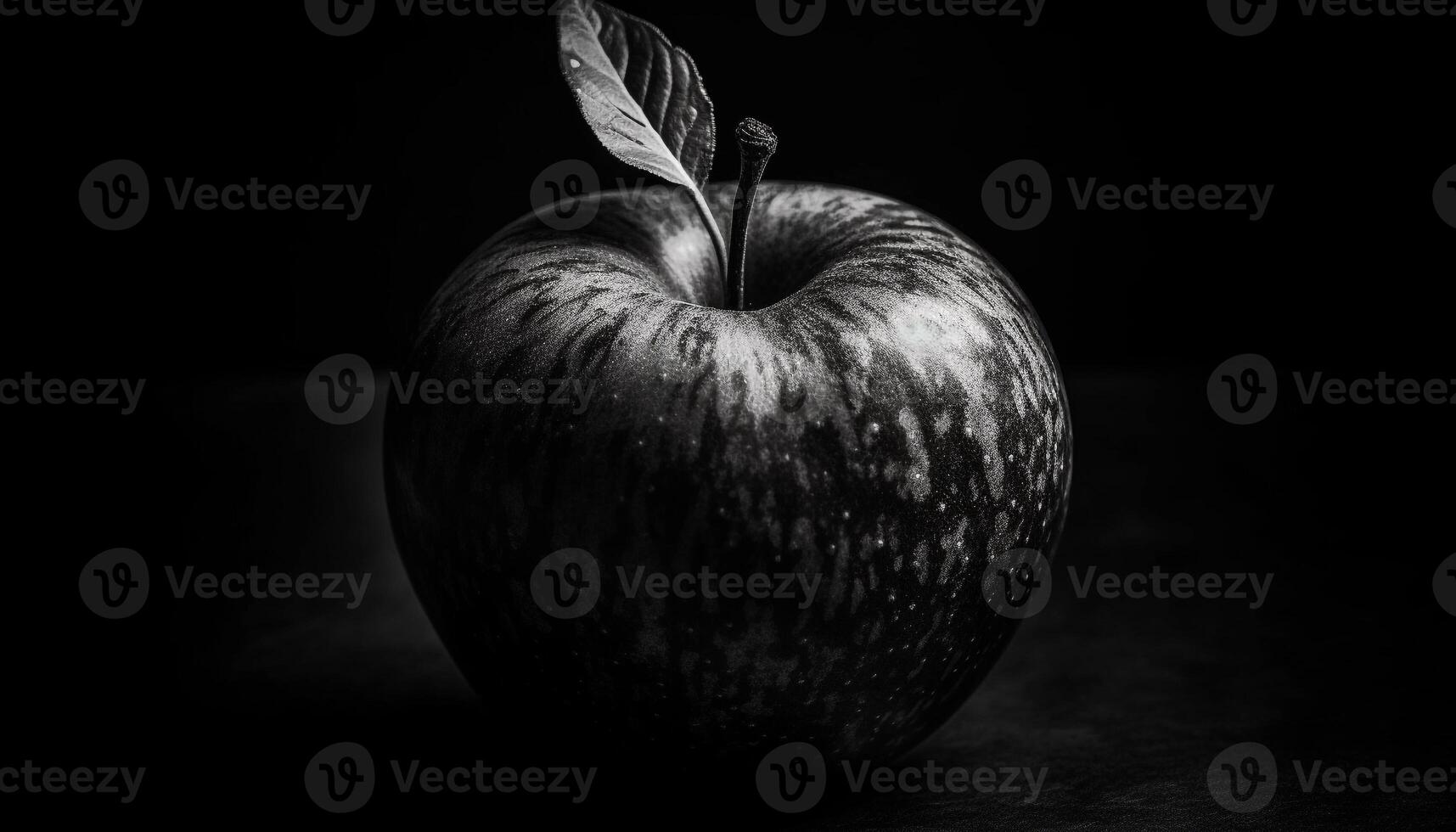 Juicy apple on black background, a fresh and healthy snack generated by AI photo