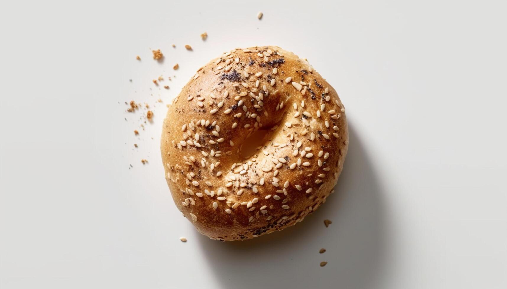 A crunchy baguette slice on a white plate, focus foreground generated by AI photo