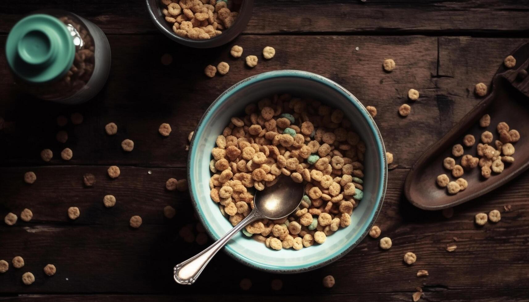 A gourmet dessert bowl with fresh fruit, nuts, and chocolate generated by AI photo