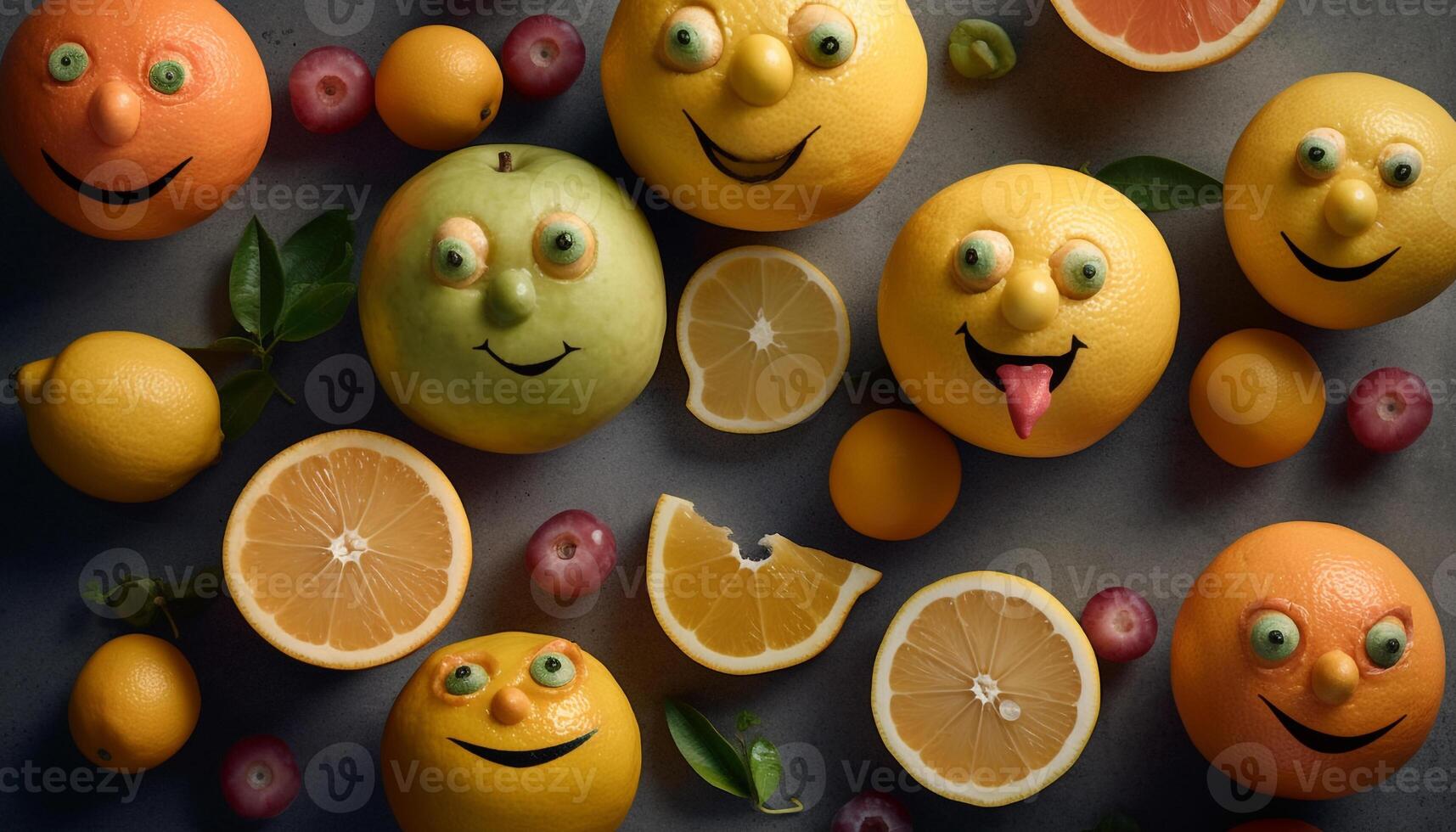 Smiling citrus characters bring fun and freshness to healthy eating generated by AI photo