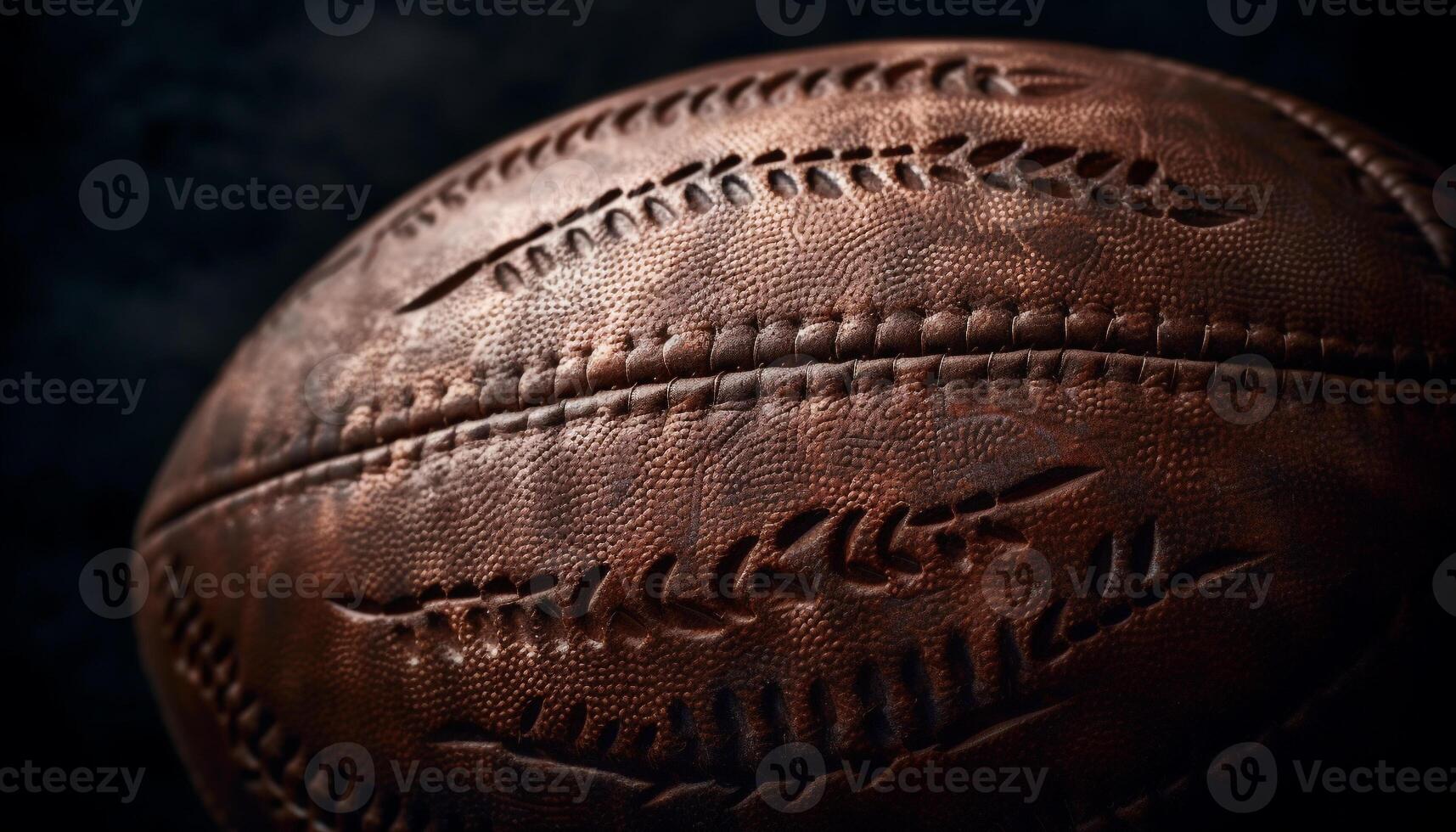 Leather ball stitching, macro close up of sports equipment design generated by AI photo