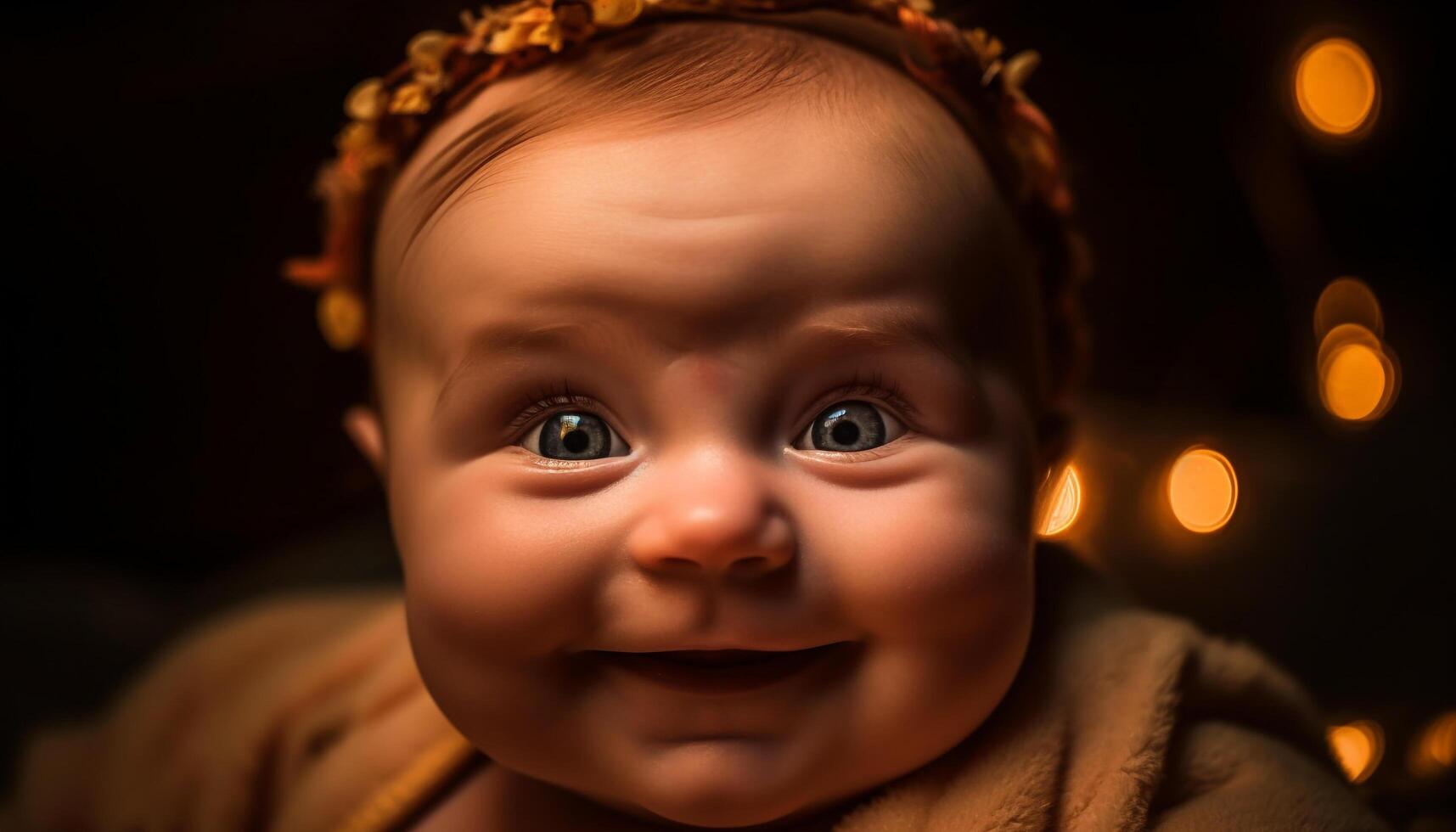 Smiling baby portrait, one person, Caucasian ethnicity, close up innocence generated by AI photo