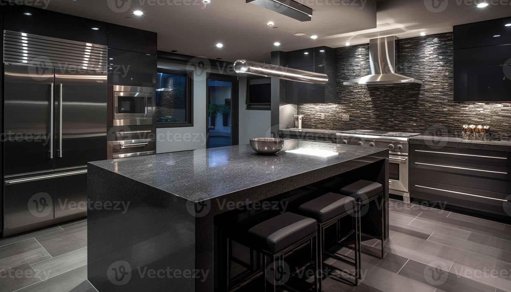 Luxury kitchen design with stainless steel appliances and marble countertops generated by AI photo
