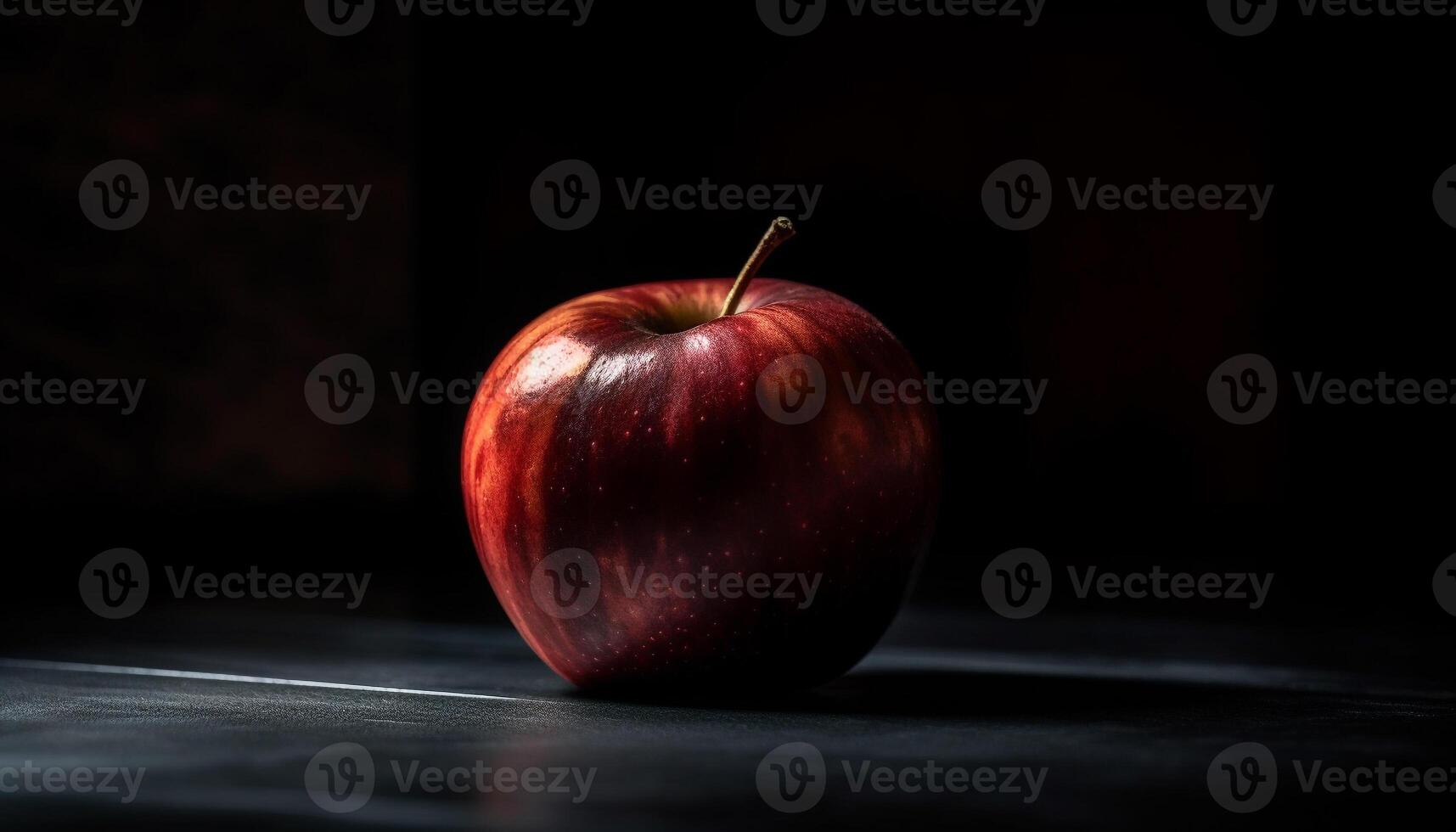 Juicy ripe apple on wooden table, a healthy snack option generated by AI photo