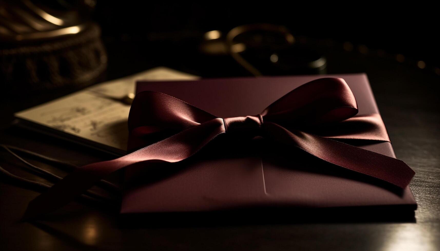 Rustic gift box tied with silk bow, a celebration of love generated by AI photo