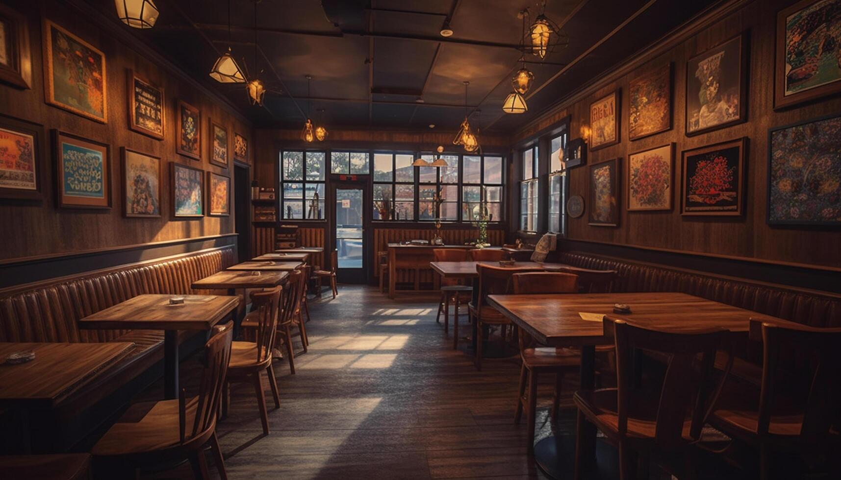 moderno rústico comida habitación con de madera piso y elegante decoración generado por ai foto