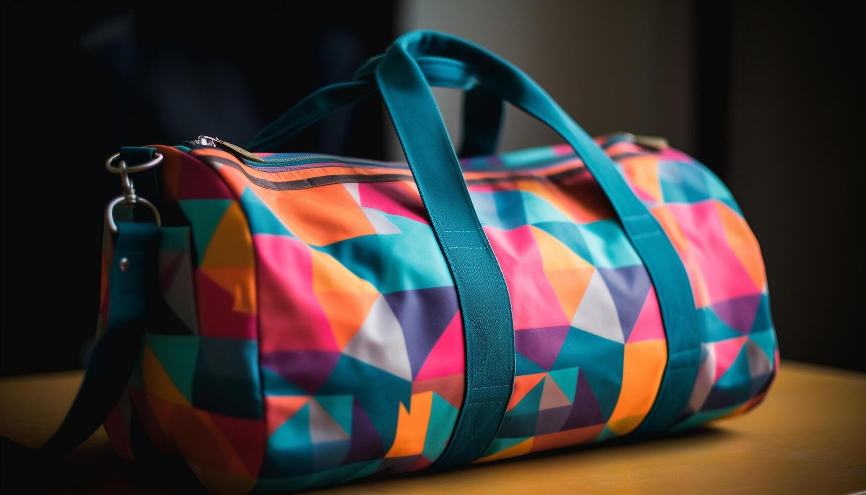 Multi colored backpack with leather handle for fashionable summer travel generated by AI photo