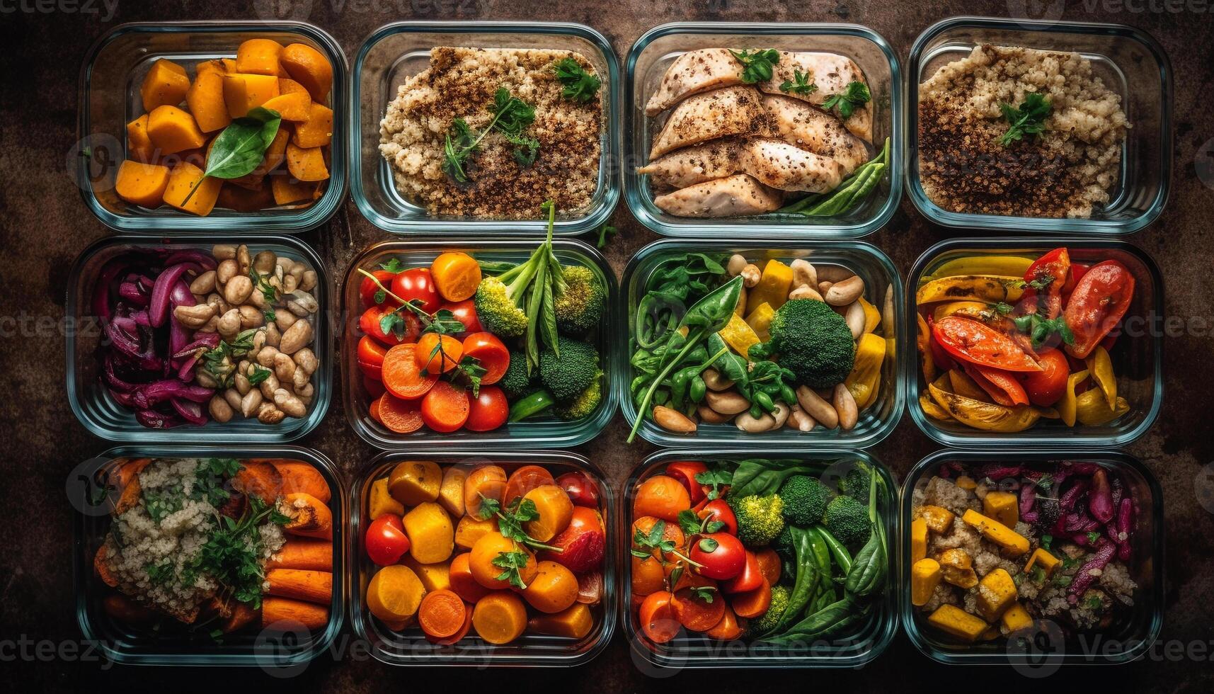 Healthy salad meal with fresh vegetables and multi colored ingredients generated by AI photo