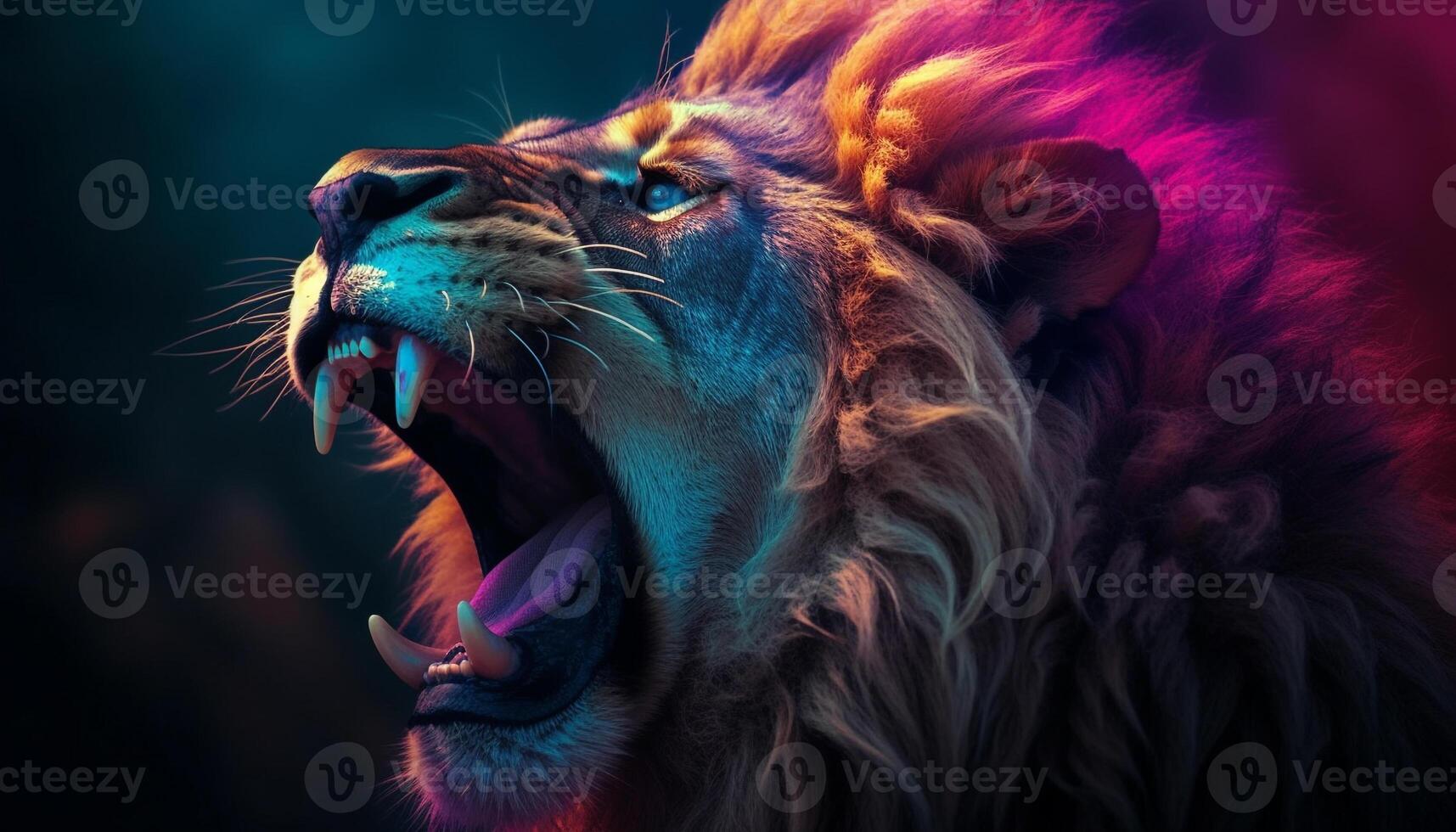 Big cat roaring, fierce and majestic, in the African wilderness generated by AI photo