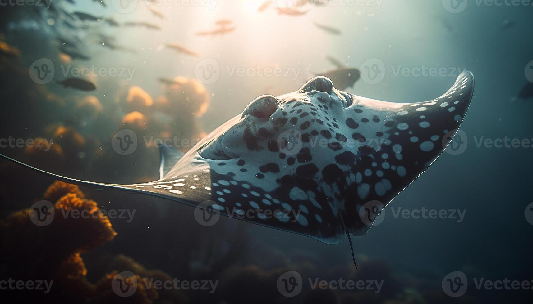 majestuoso Tortuga nadando en profundo azul tropical submarino arrecife generado por ai foto