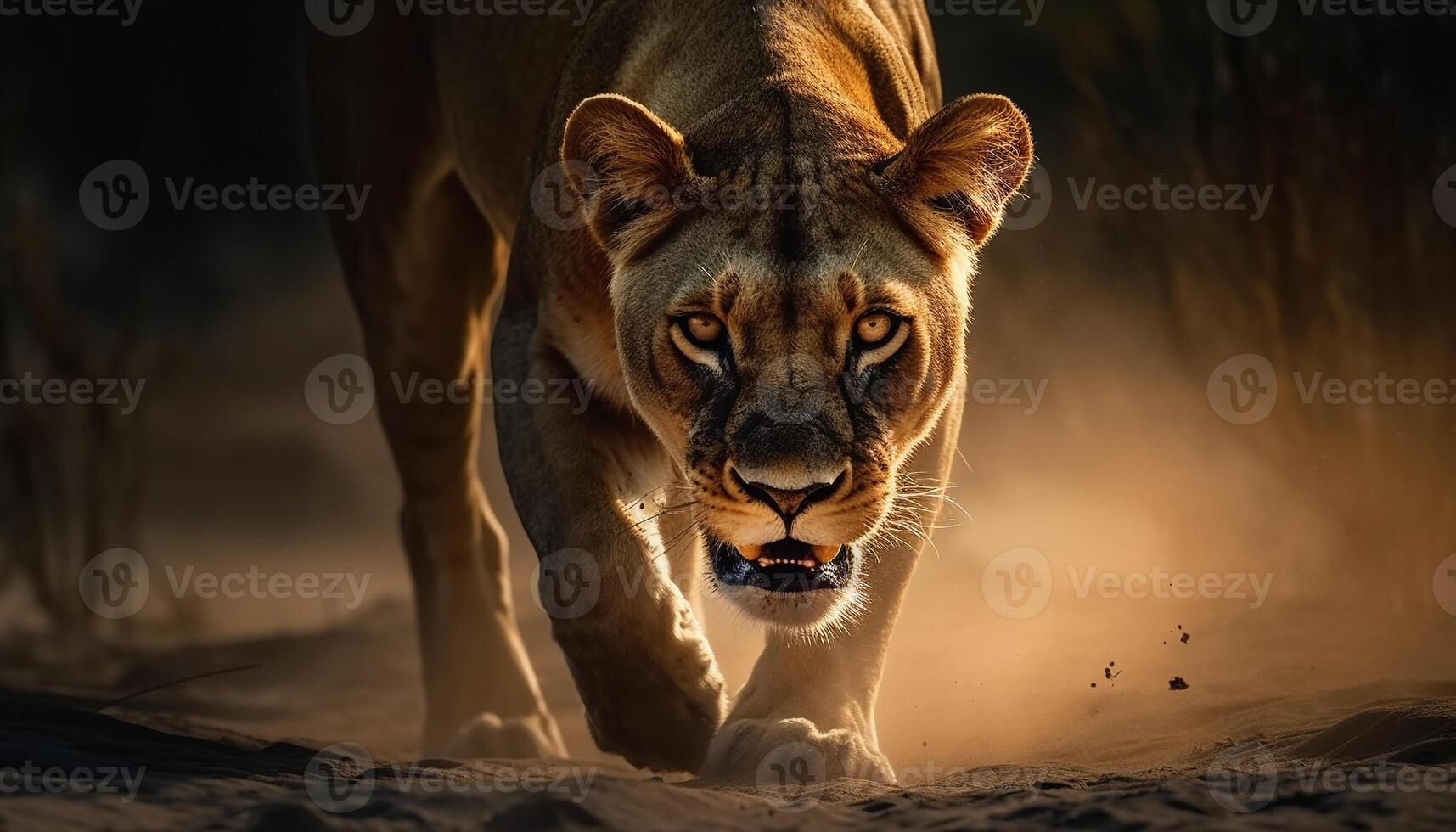 Majestic big cats roam the savannah, danger lurking in nature generated by AI photo