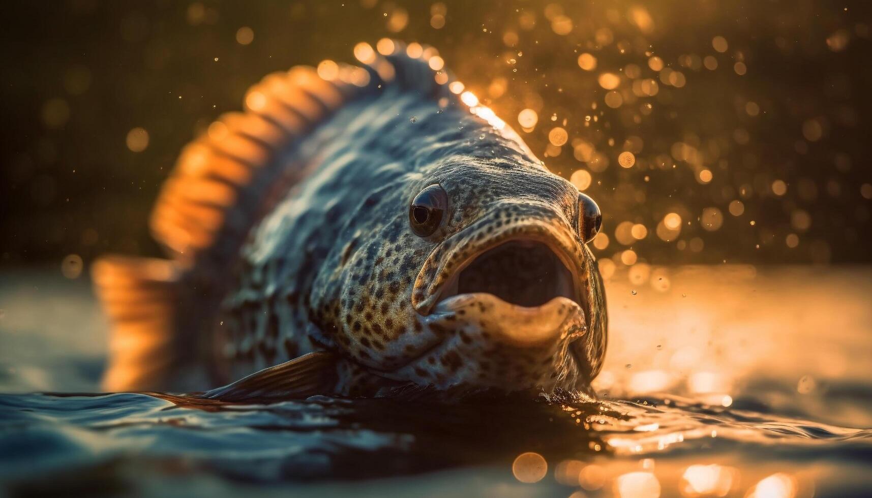 Multi colored reptile swimming in blue water with dangerous teeth generated by AI photo