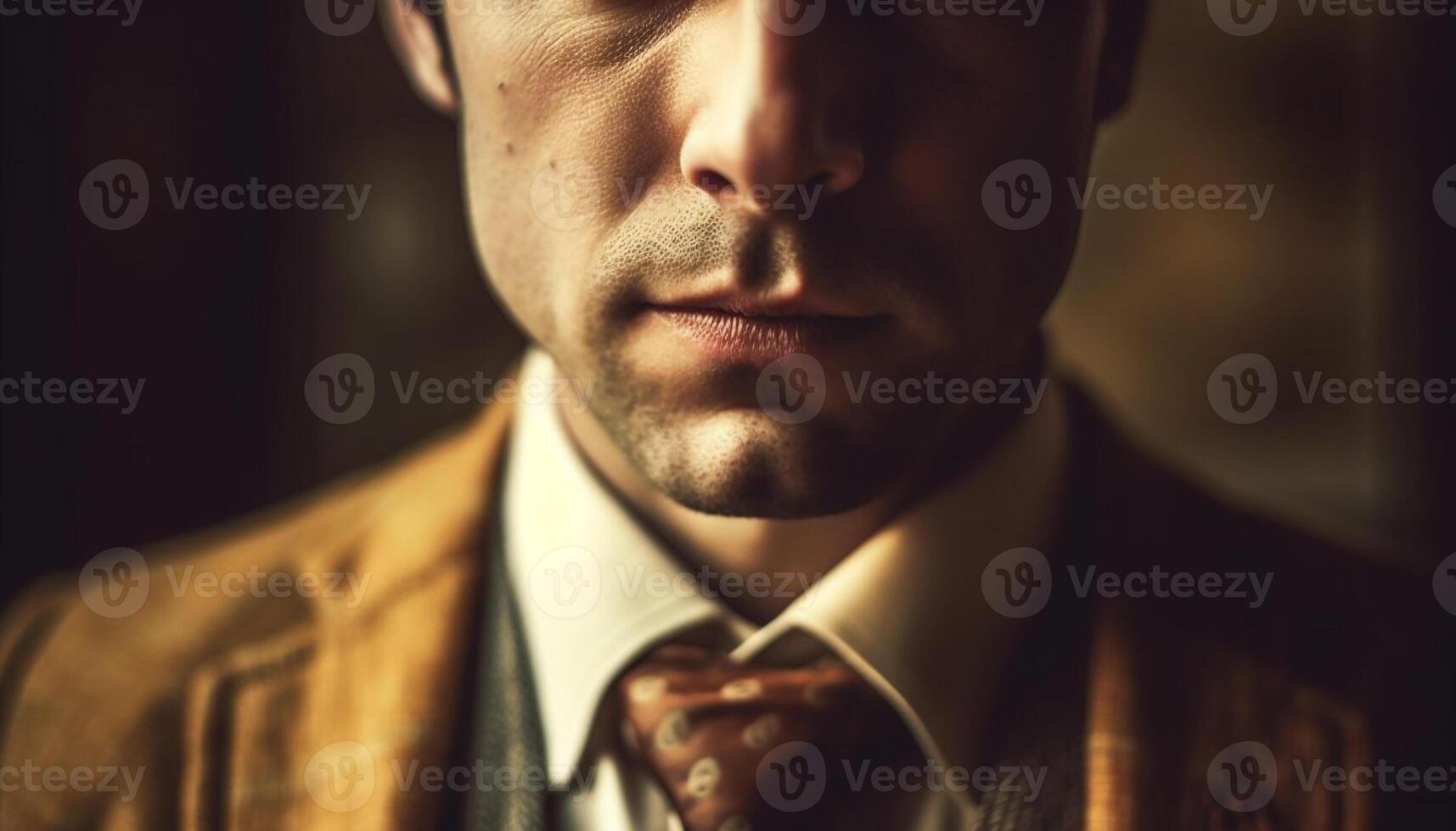 Confident businessman in suit exudes elegance, success, and masculinity generated by AI photo