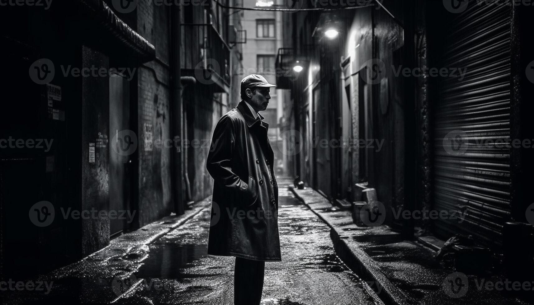 Solitude and sadness in the elegance of an old fashioned city street generated by AI photo