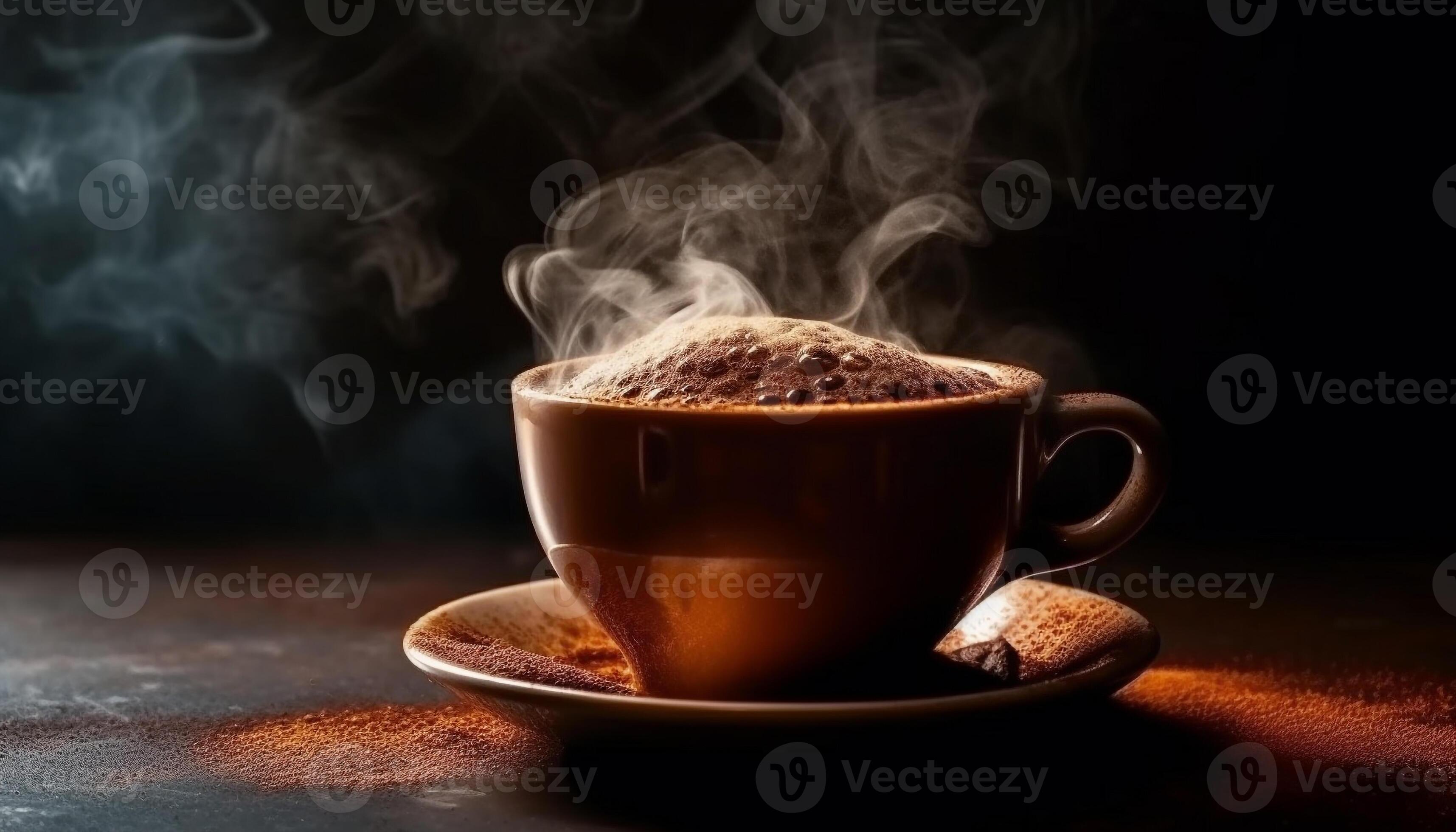 Hot steam rises from rustic coffee mug on wooden table generated by AI  25496489 Stock Photo at Vecteezy